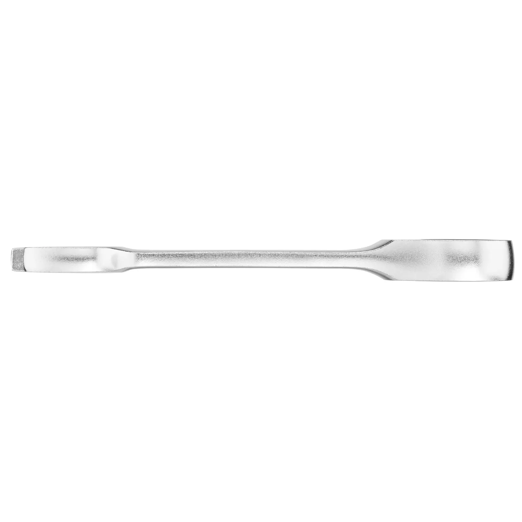 STANLEY FMMT13109-0 flat double ended pry bar, silver metal, top view on white background.