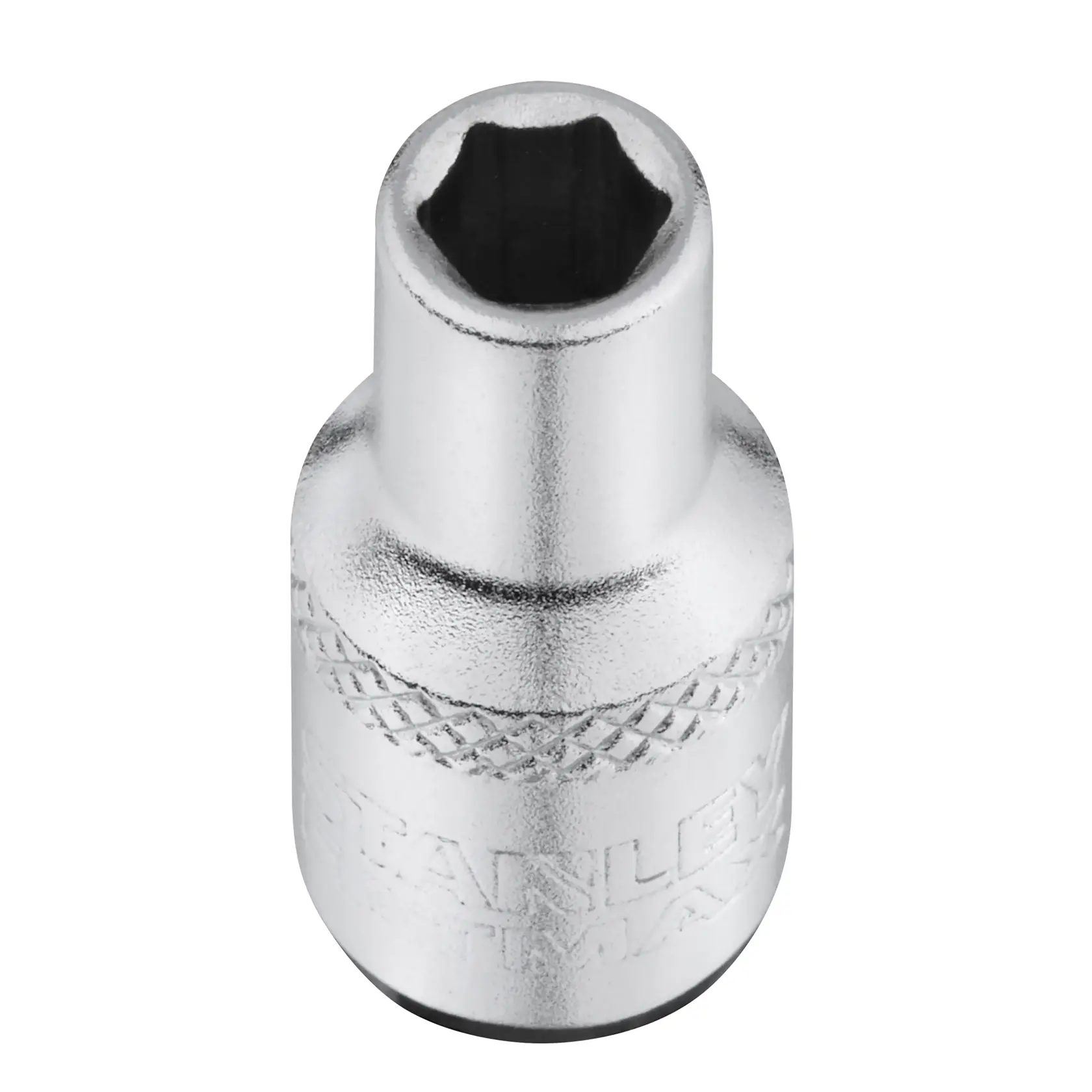 STANLEY FMMT17187-0 Chrom-Steckschlüssel, Nahaufnahme Vorderansicht, Fotografie von Handwerkzeug-Zubehör.