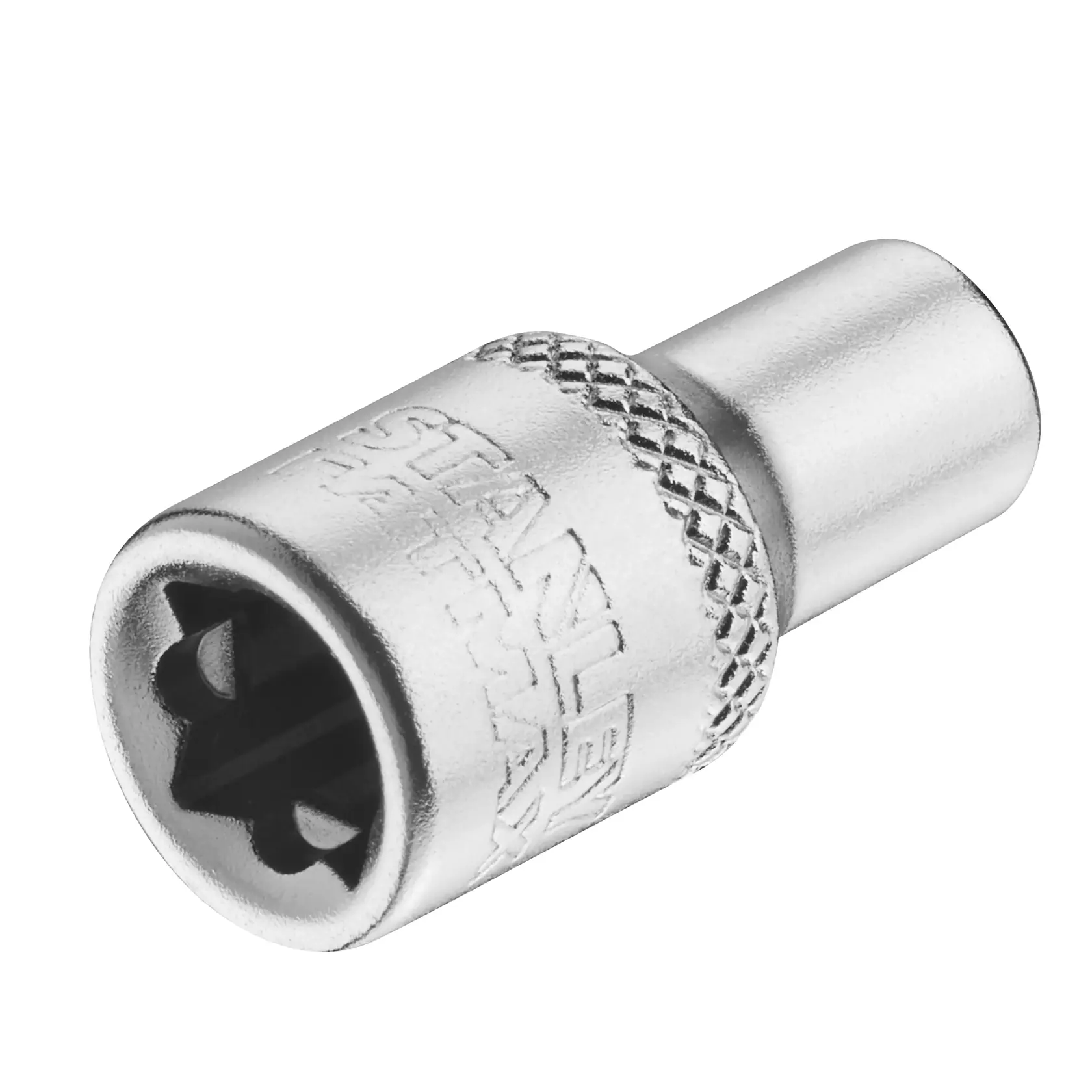 STANLEY FMMT17187-0 Steckschlüssel mit Chrom-Finish und Rändelgriff, Produktfoto vor weißem Hintergrund.