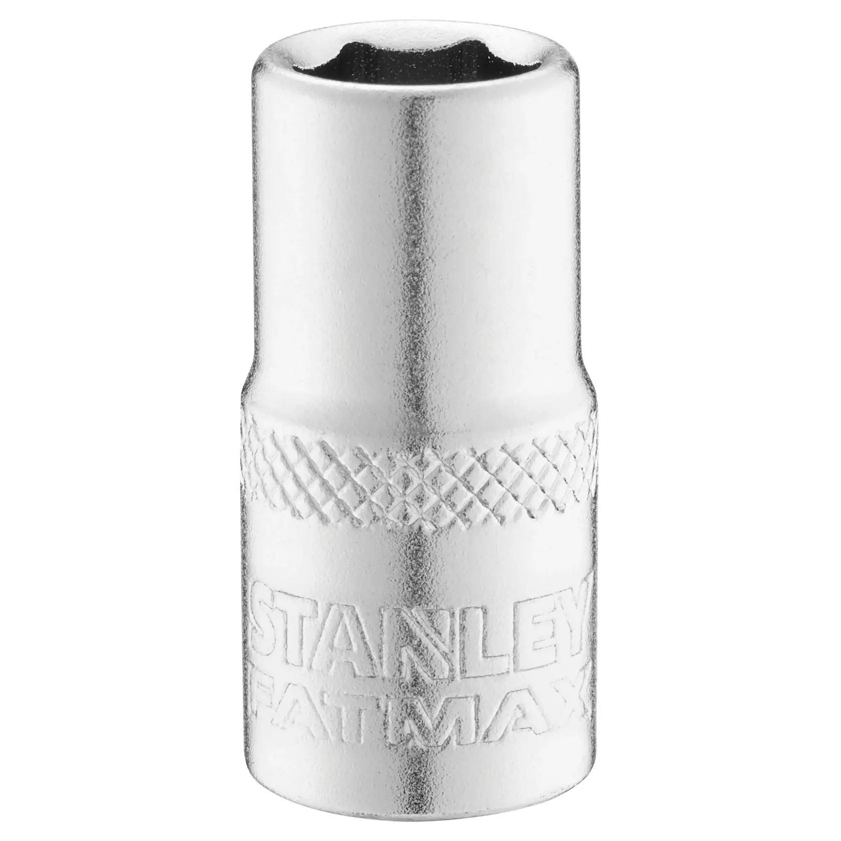 STANLEY FMMT17192-0 Chrom-Steckschlüssel, geränderte Griff, Produktfoto Werkzeug, Frontalansicht weißer Hintergrund.