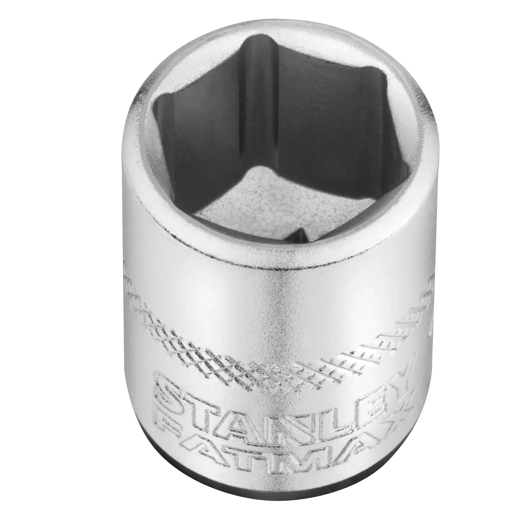 STANLEY FMMT17207-0 Steckschlüssel, silber, Sechskantform, gravierte Marke, Foto aus Frontansicht.