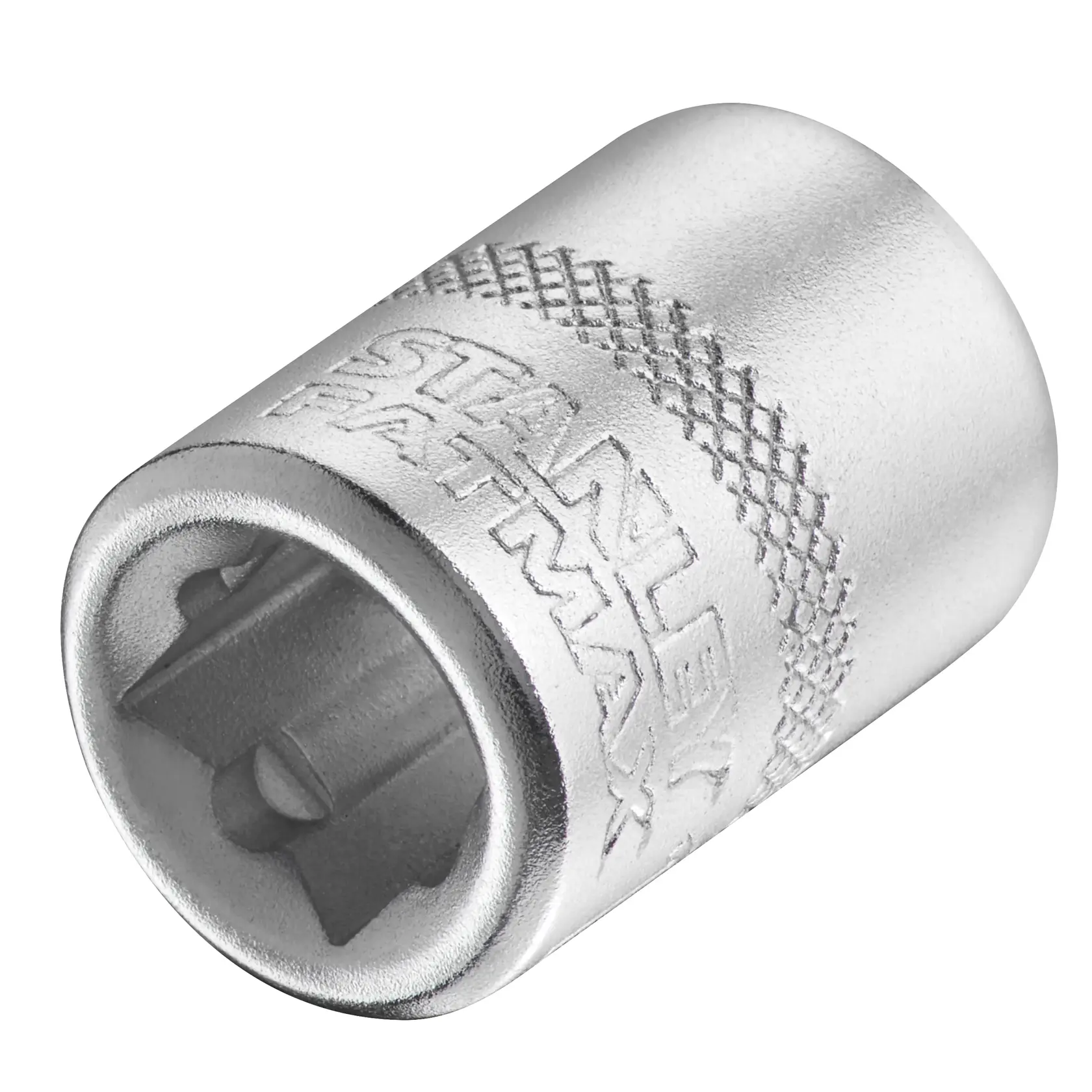STANLEY FMMT17213-0 Steckschlüssel, silber, Nahaufnahme, geränderte Oberfläche, STANLEY Logo geprägt.