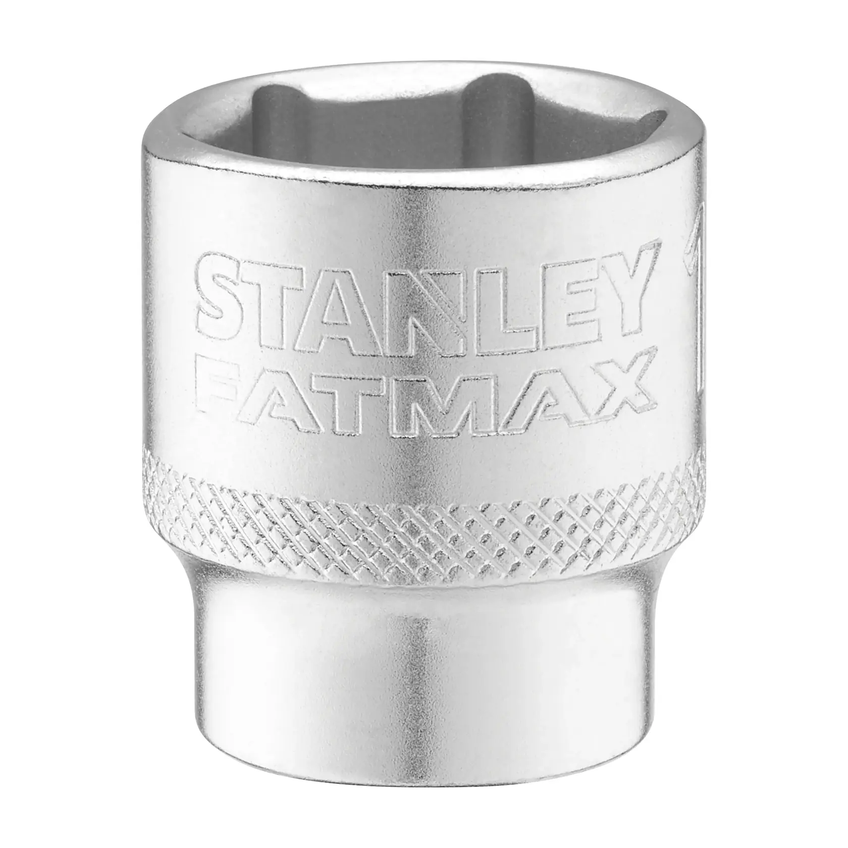 STANLEY FMMT17219-0 Chrom-Steckschlüssel, gerändelter Griff, Frontansicht, Handwerkzeugzubehör.