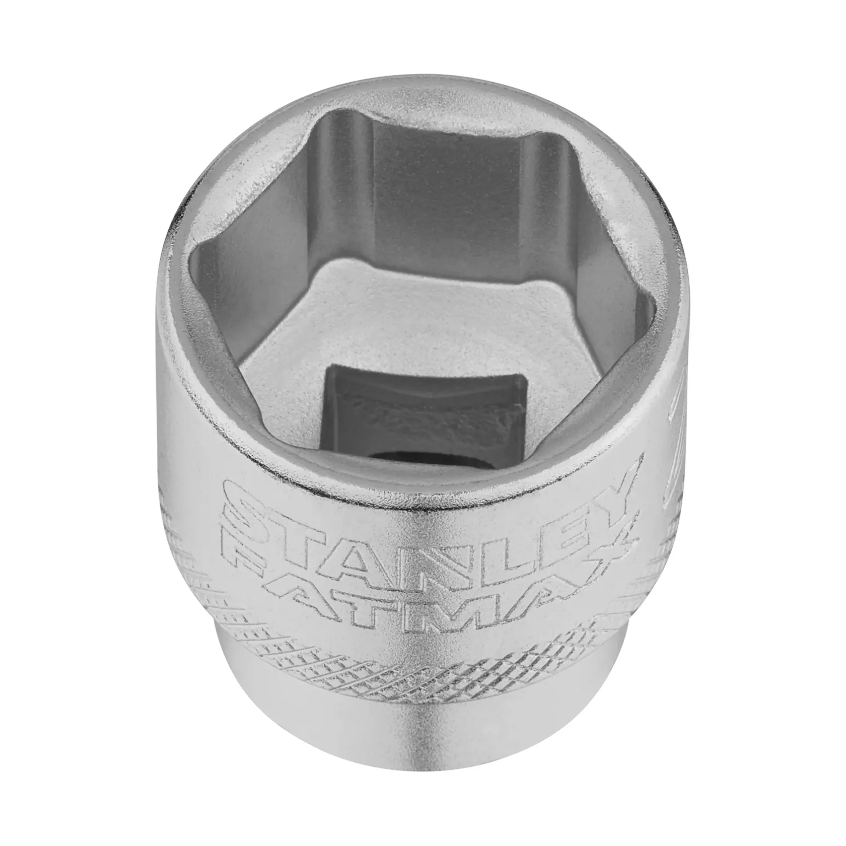 Photo of STANLEY socket, SKU FMMT17220-0, silver, knurled grip, category Photography, front angle on white background.