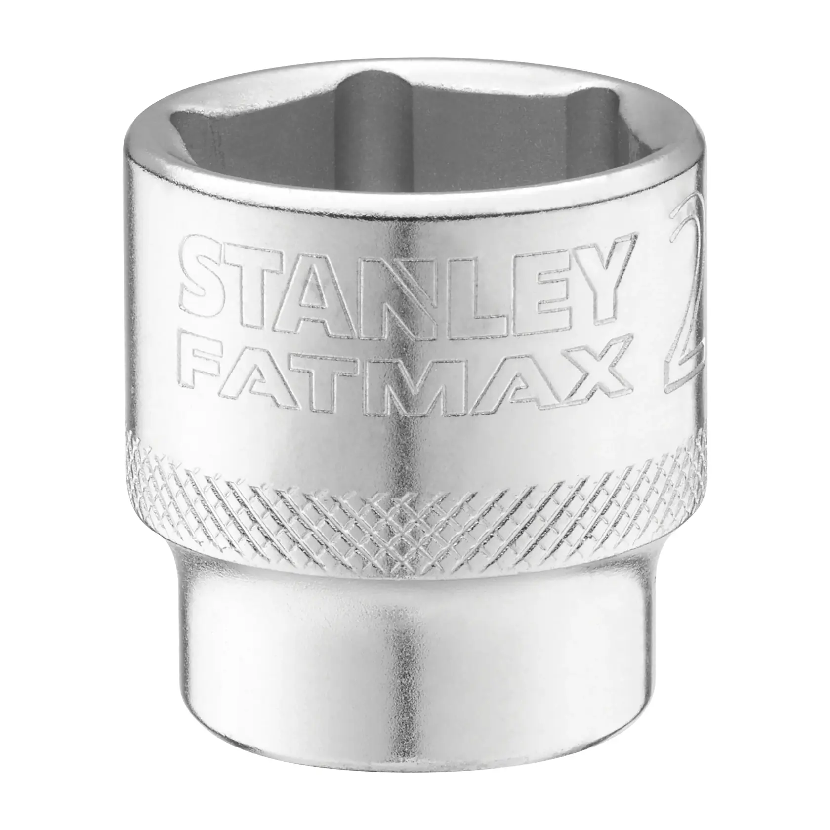 STANLEY FMMT17221-0 Chrom-Stecknuss, gerändelter Griff, Frontansicht, FATMAX Gravur.