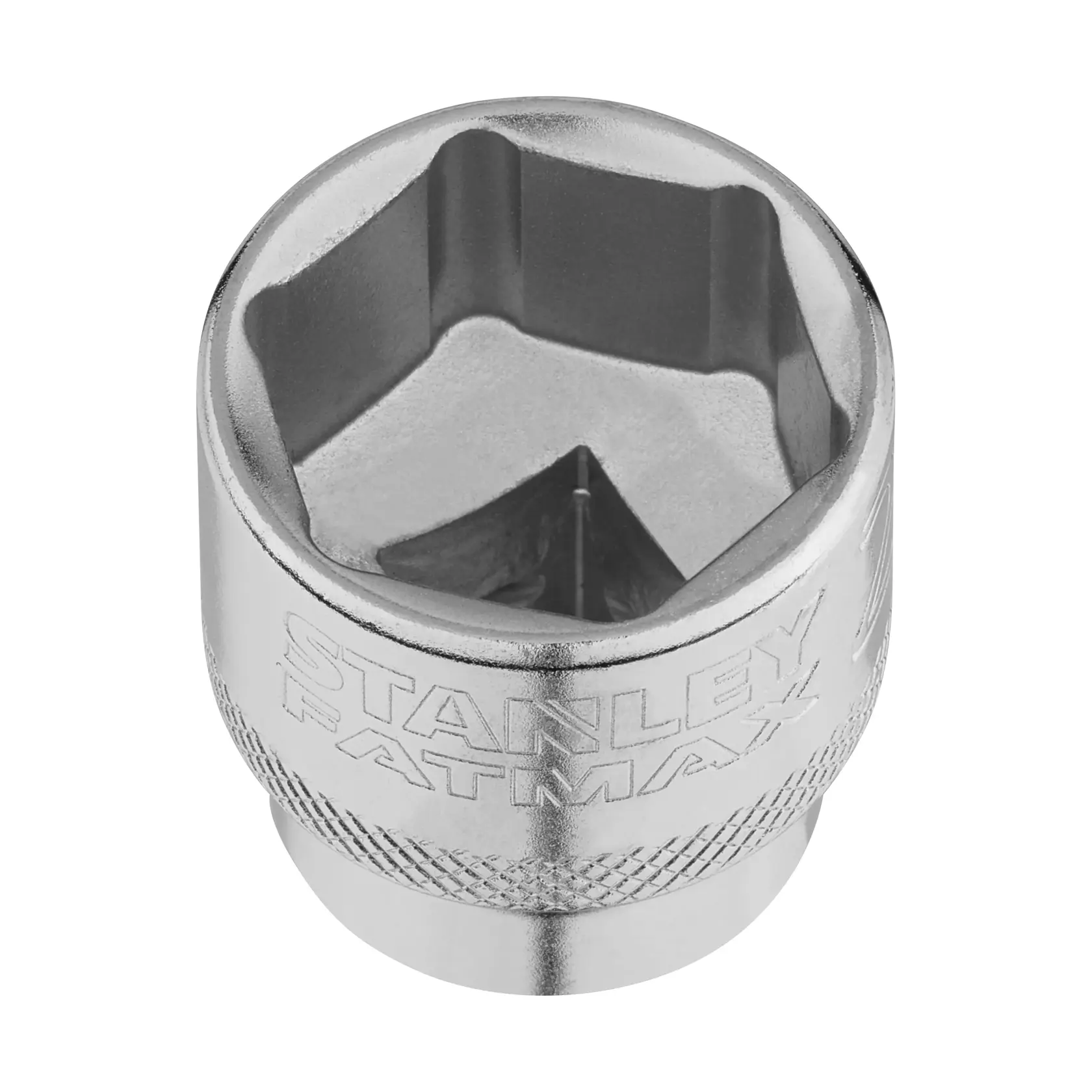 STANLEY FMMT17221-0 Chrom-Stecknuss mit Rändelgriff, Ansicht von oben, Handwerkzeug-Zubehör.