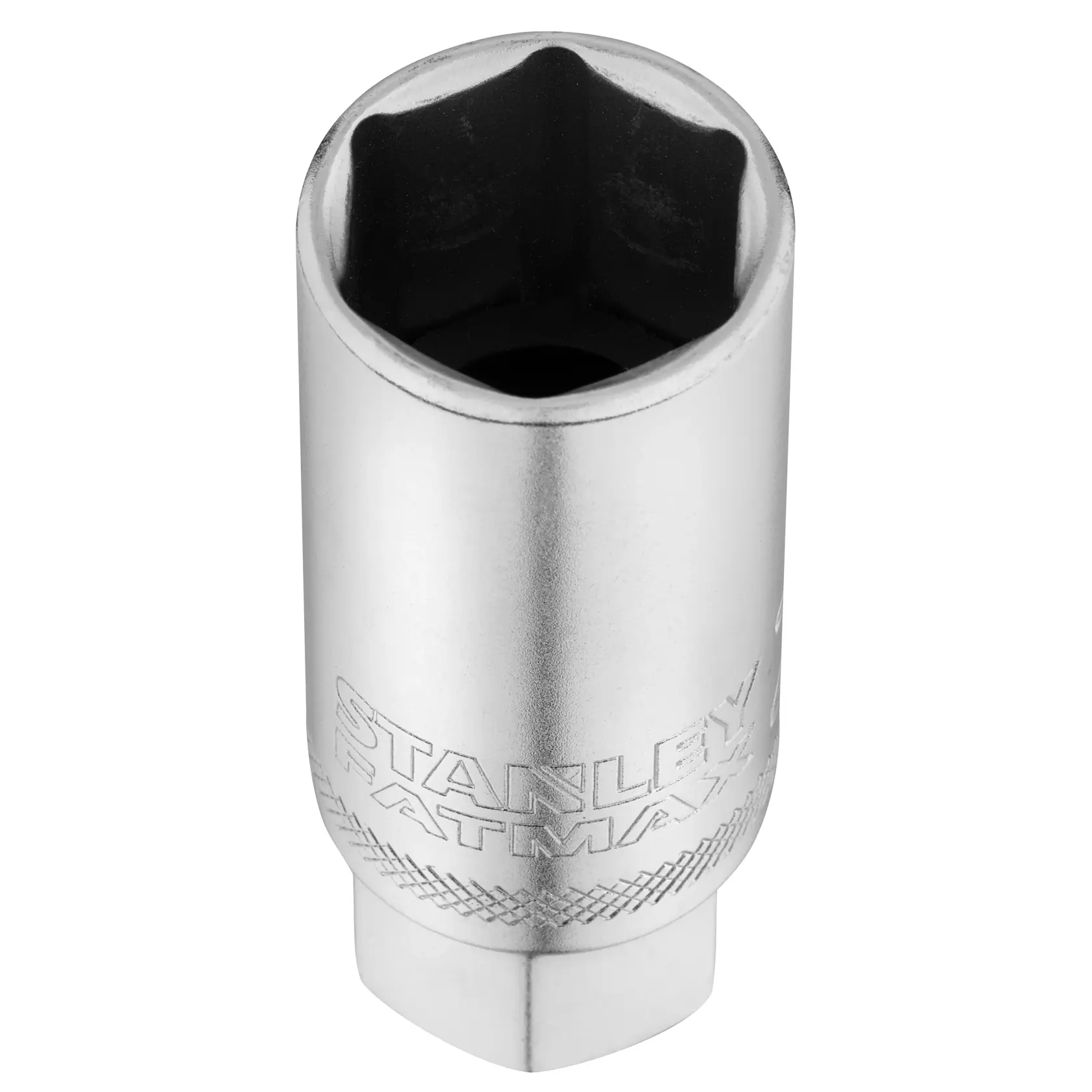 STANLEY FMMT17226-0 Steckschlüssel, Chrom-Finish, aus oberer und seitlicher Perspektive auf weißem Hintergrund.