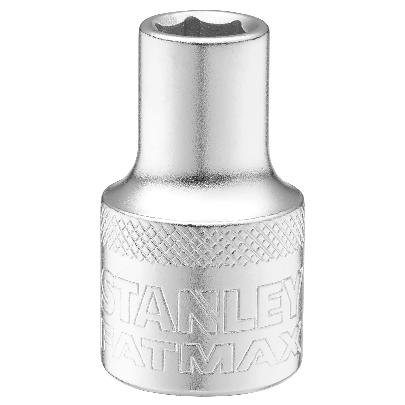 STANLEY FMMT17228-0 Chrom-Stecknuss mit Rändelgriff, FATMAX Branding, Frontansicht auf weißem Hintergrund.