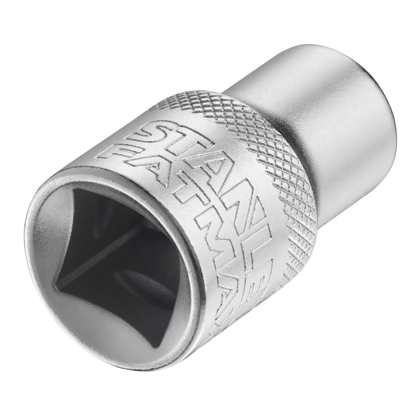 STANLEY FMMT17230-0 Stecknuss, silber, gerändelter Griff, FATMAX Branding, seitliche Ansicht auf weißem Hintergrund.