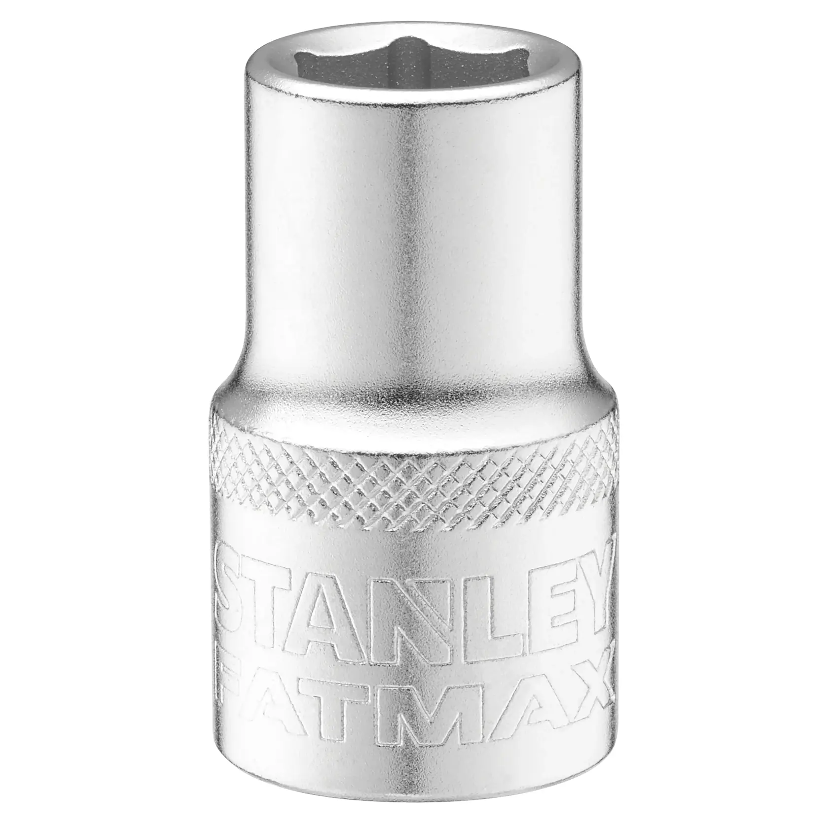 STANLEY FMMT17231-0 Chrom-Steckschlüssel mit Rändelgriff, FATMAX-Logo, Frontansicht, weißer Hintergrund.