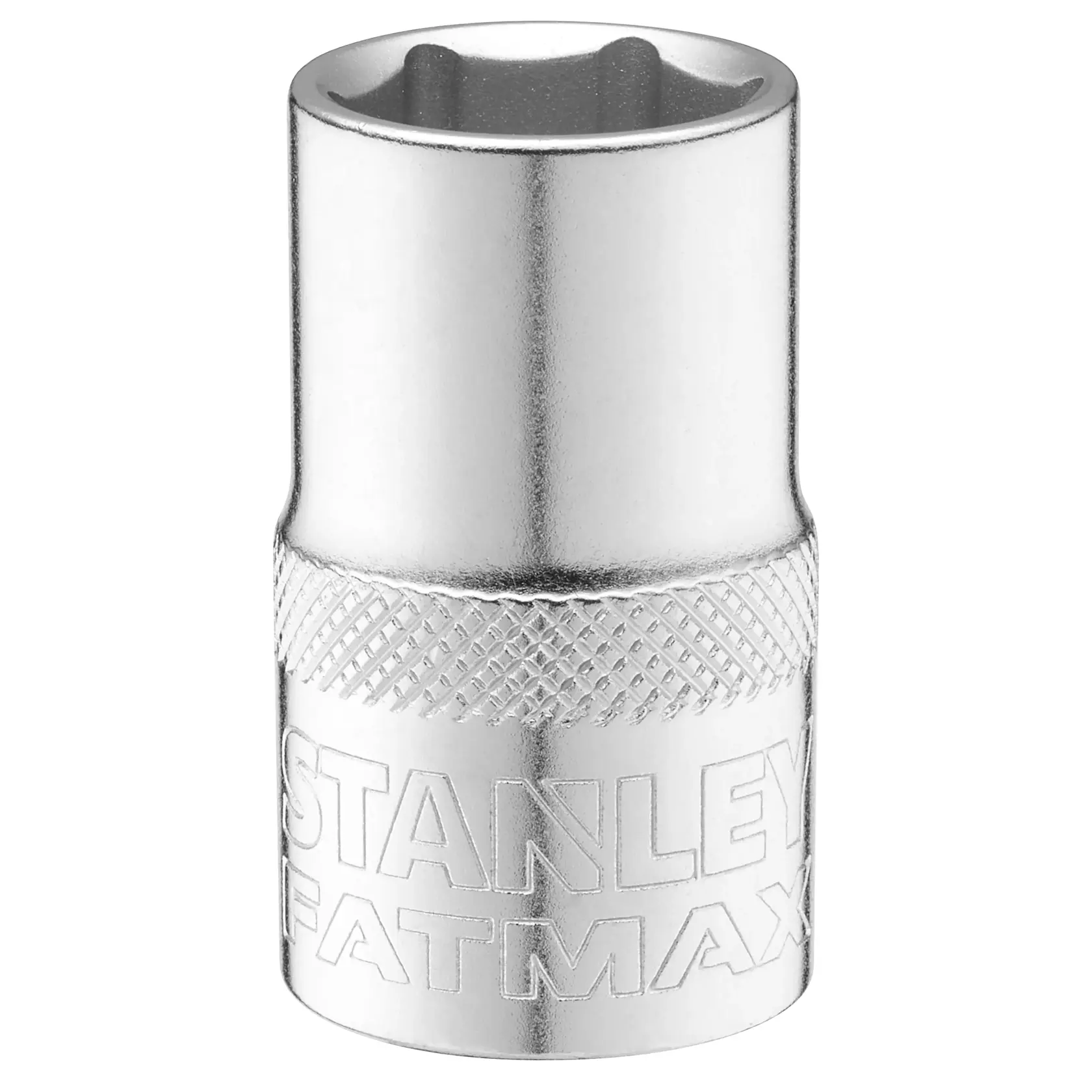 STANLEY FMMT17234-0 Chrom-Stecknuss, gerändelter Griff, Fotografie, Frontansicht, weißer Hintergrund.