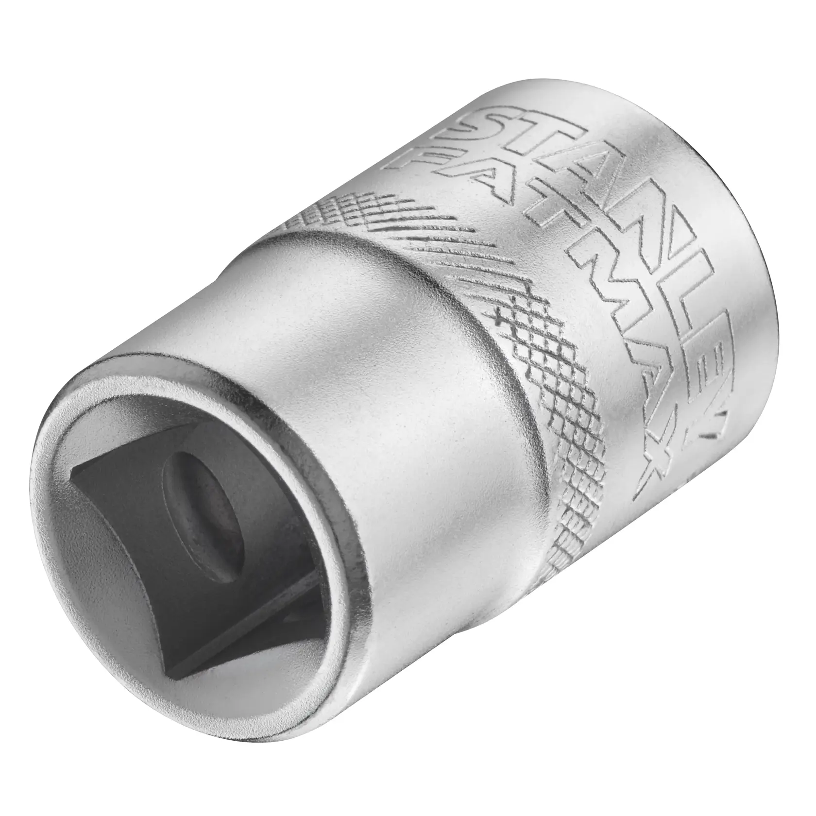 STANLEY FMMT17236-0 Chrom-Stecknuss mit Rändelgriff, Fotografie einer einzelnen Stecknuss schräg auf weißem Hintergrund.