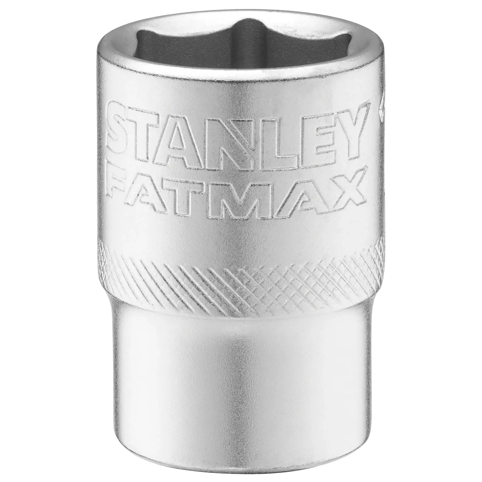 STANLEY FMMT17238-0 Chrom-Steckschlüssel, FATMAX Branding, gerändelter Griff, Frontansicht, Handwerkzeug-Zubehör.