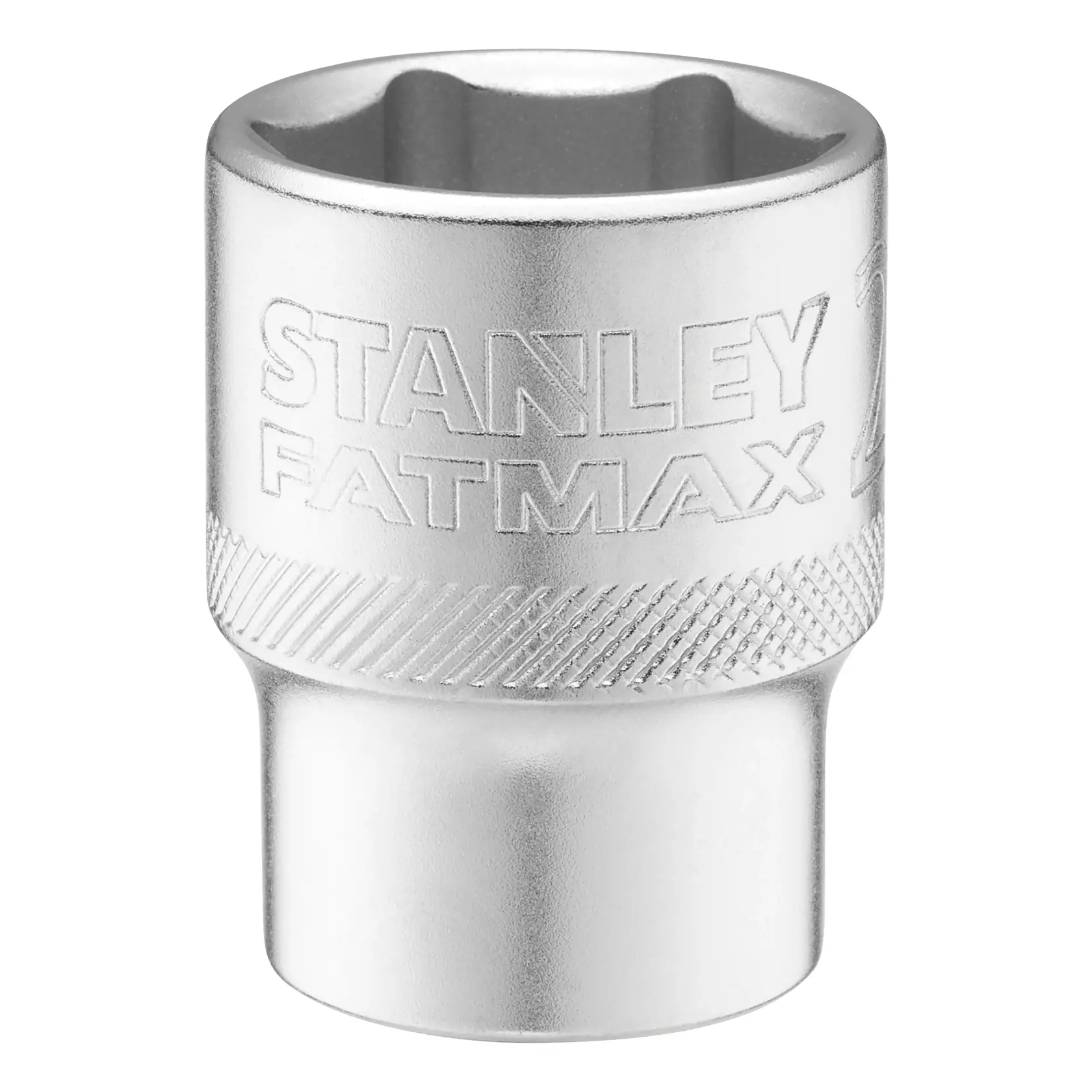 Stanley FMMT17242-0 Steckschlüssel, silber, Frontansicht, graviertes Logo, Fotografie vor weißem Hintergrund.