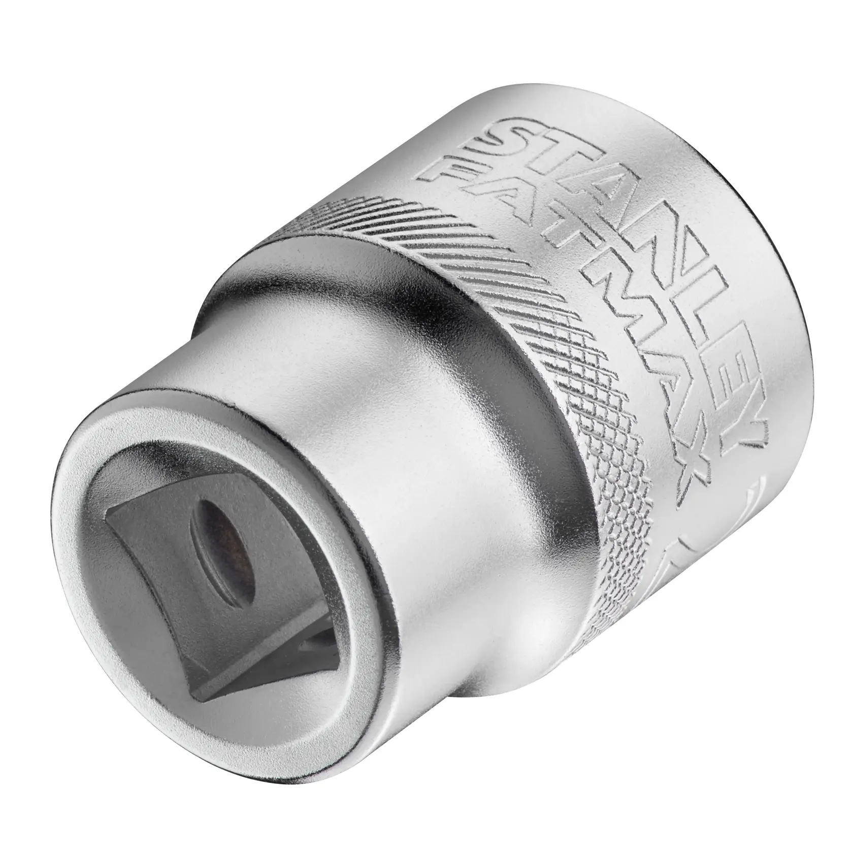 STANLEY FMMT17242-0 Chrom-Stecknussadapter mit gerändeltem Griff, Nahaufnahme vor weißem Hintergrund.