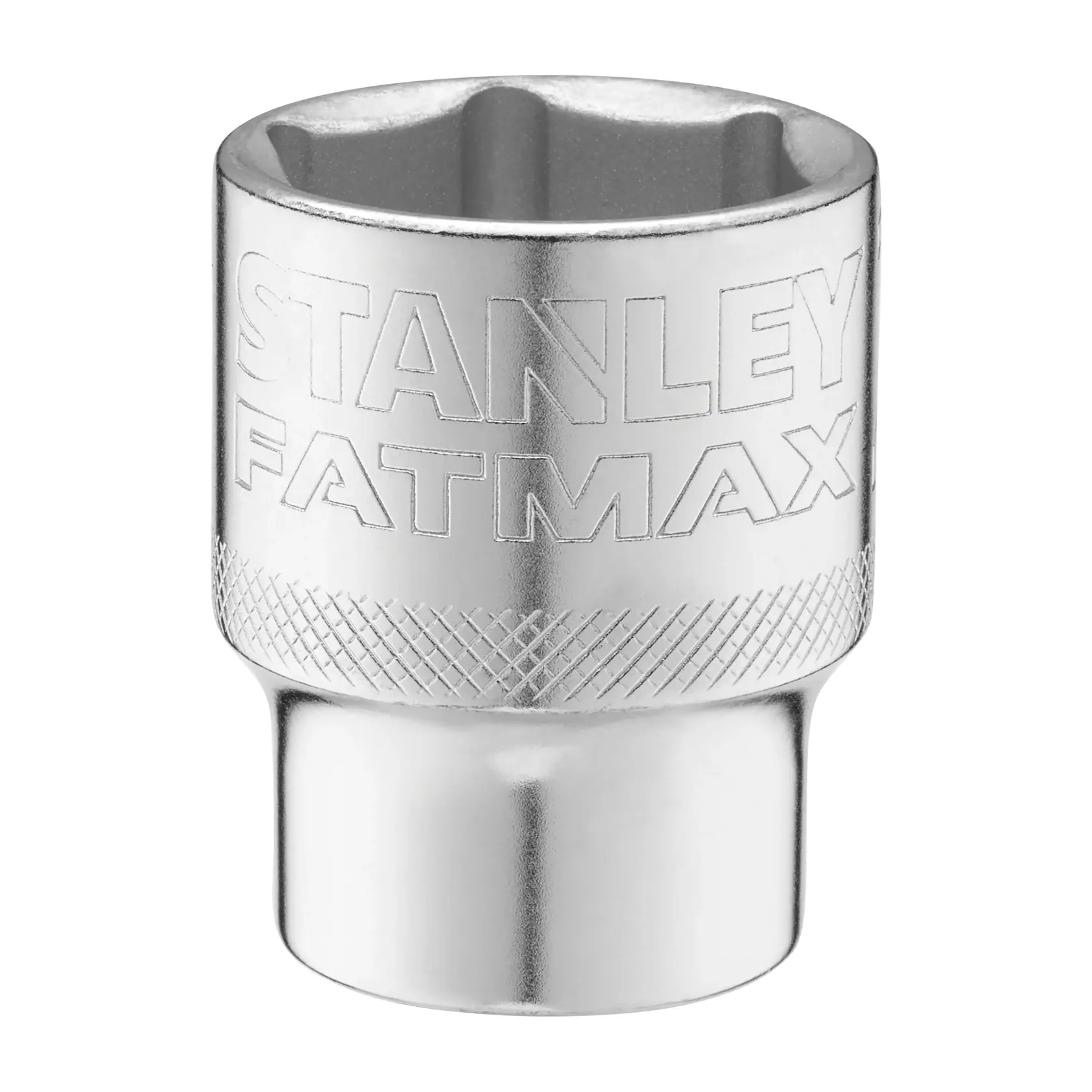 STANLEY FMMT17243-0 Chrom-Steckschlüsseleinsatz, gerändelter Griff, FATMAX-Logo, Vorderansicht auf weißem Hintergrund.