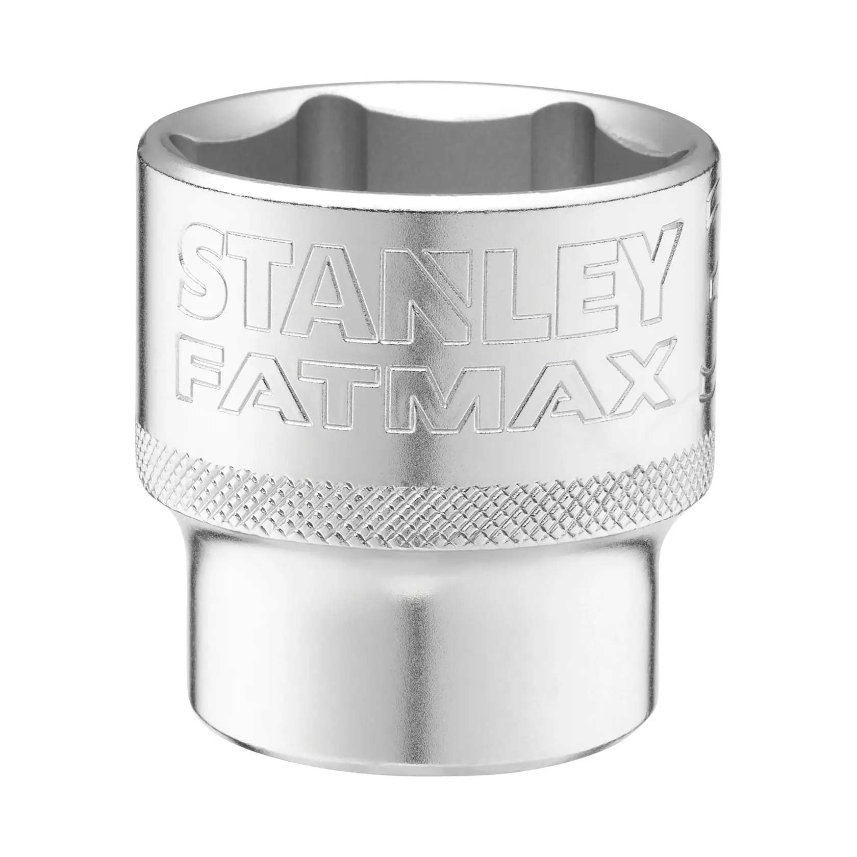 Foto von STANLEY Stecknuss, SKU FMMT17246-0, Chrom-Finish mit STANLEY FATMAX Branding, Frontalansicht auf weißem Hintergrund.
