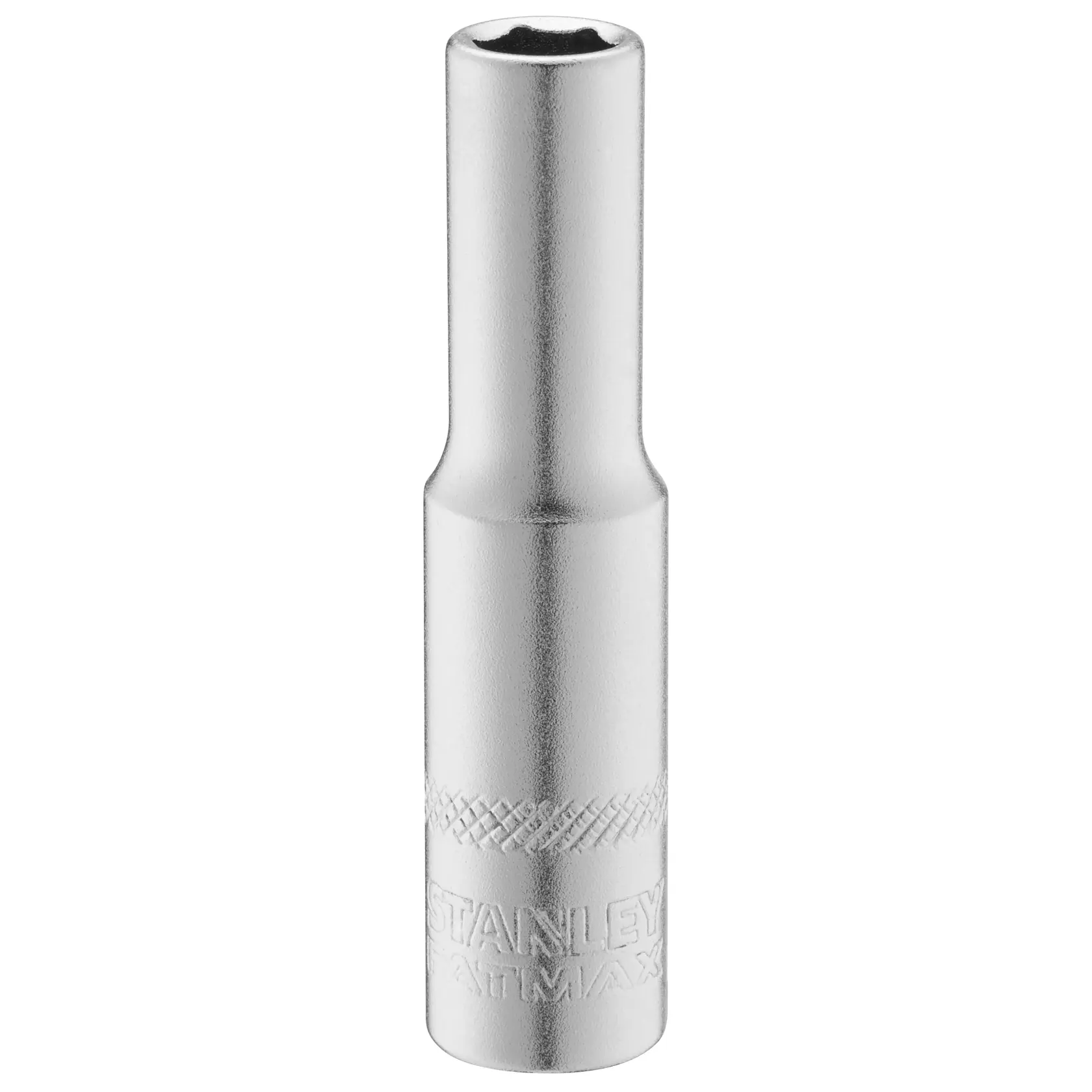 STANLEY FMMT17300-0 verchromte Tiefenstecknuss, Vorderansicht, strukturierter Griff.