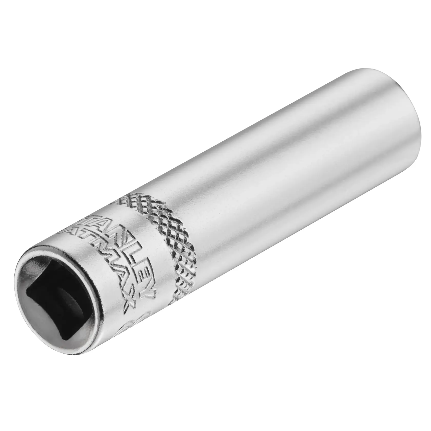 STANLEY FMMT17338-0 Chrom-Steckschlüssel, zylindrisch, geränderte Griffzone, Seitenansicht, weißer Hintergrund.