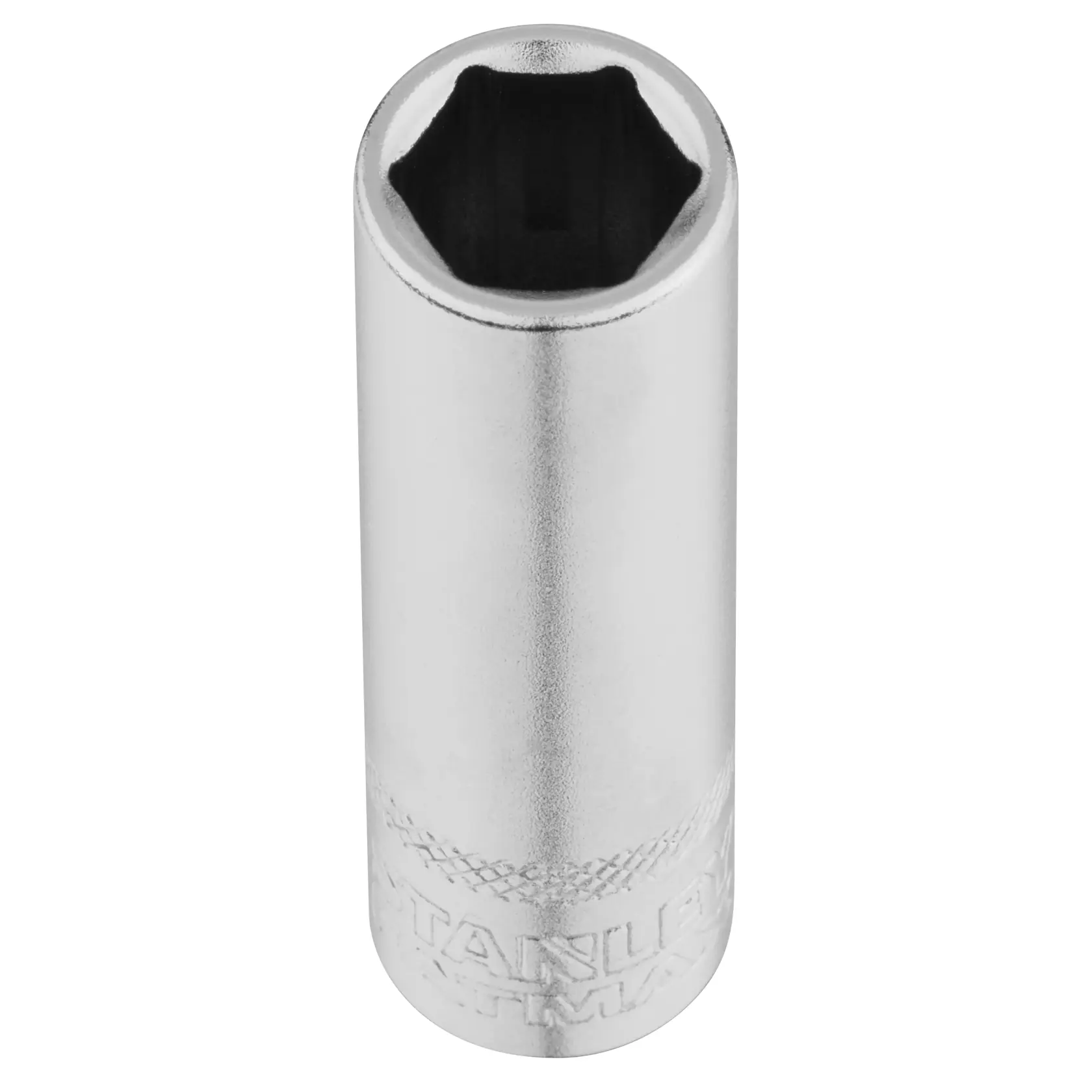 STANLEY FMMT17523-0 Tiefstecknuss mit Chromfinish, Vorderansicht, Werkzeugfotografie.
