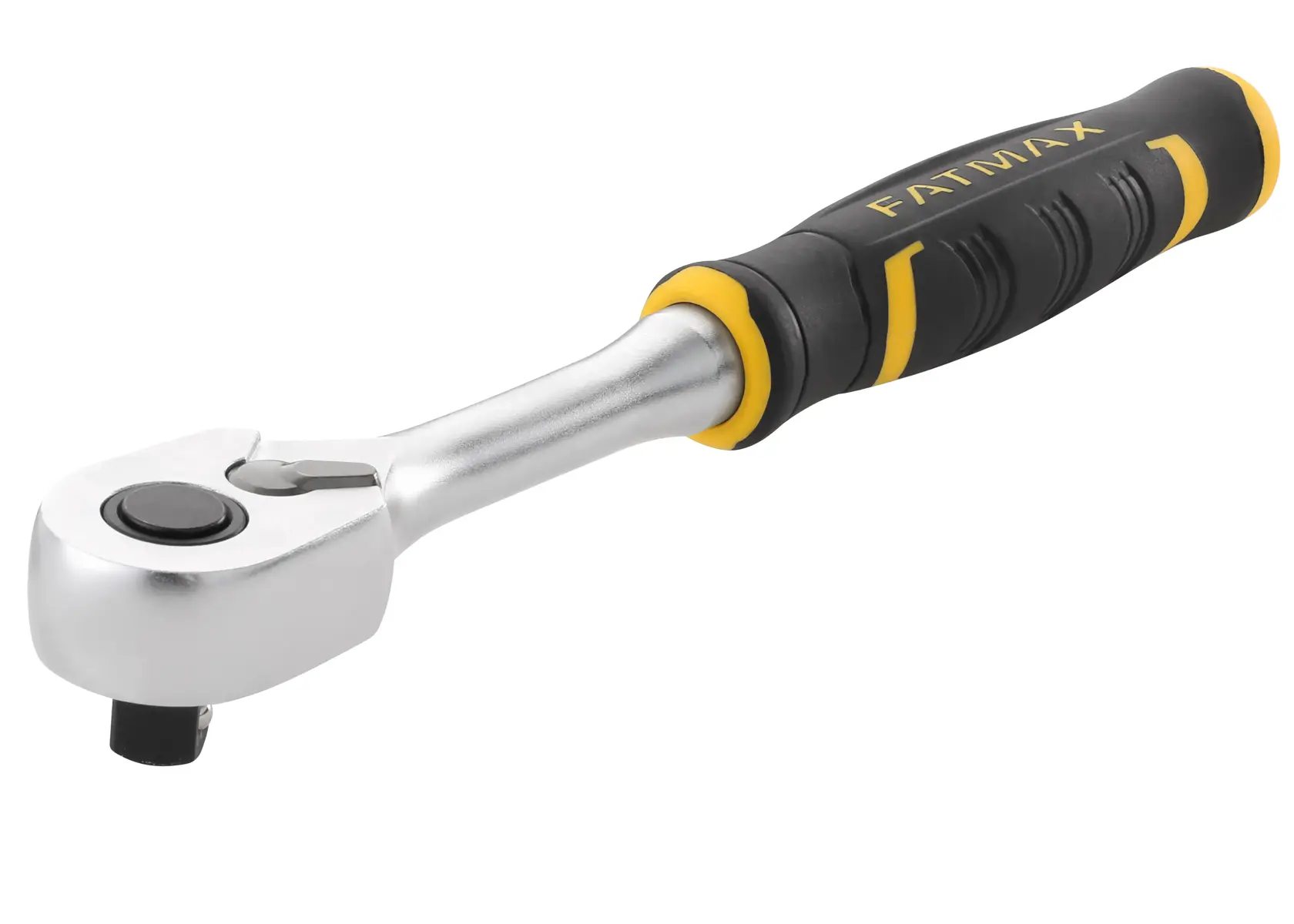 STANLEY FMMT82677-0 ratchet wrench with black and yellow ergonomic handle, side view on white background.