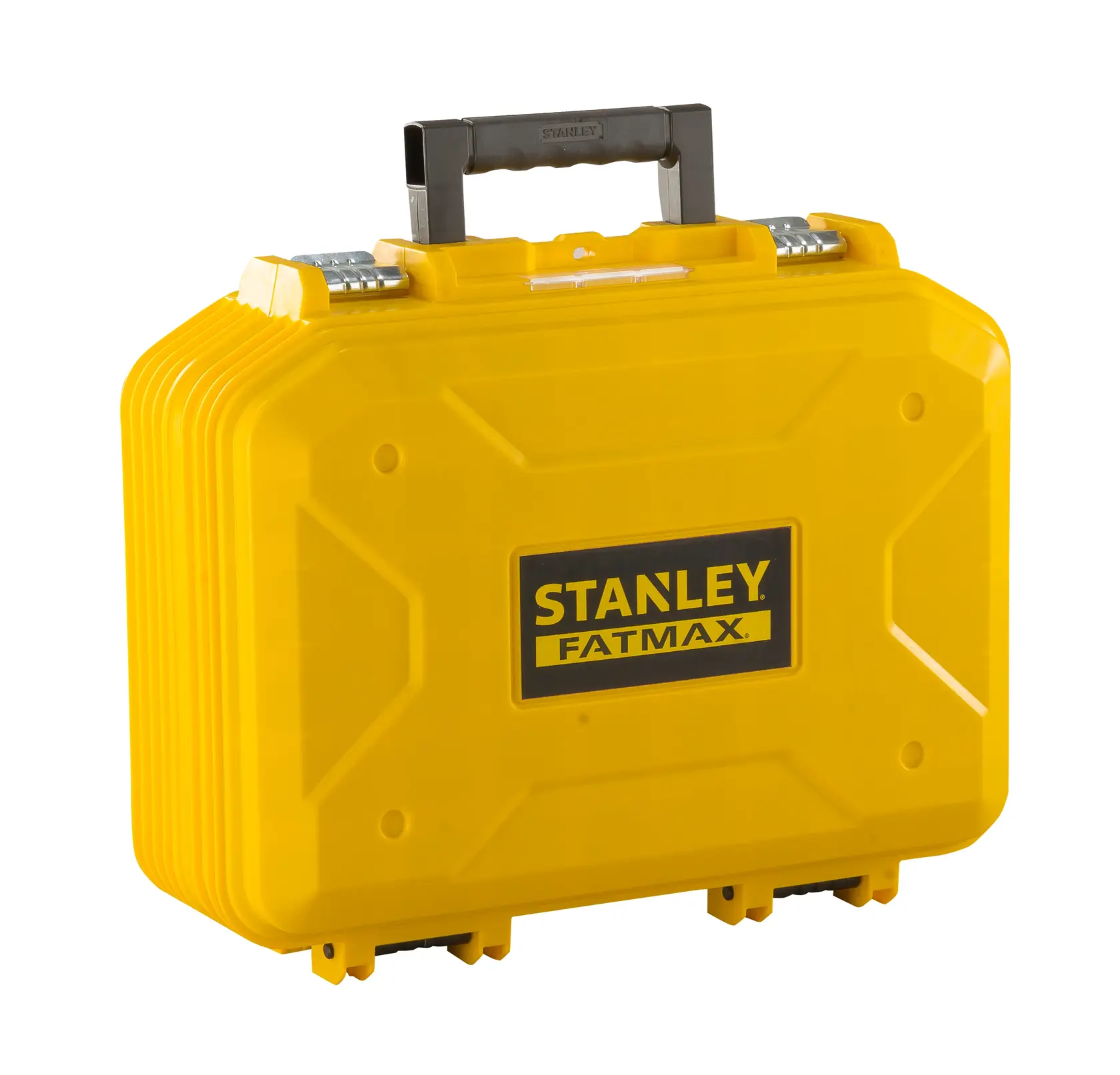 STANLEY FMST1-71943 gelber Hartschalen Werkzeugkoffer, Vorderansicht mit Griff und Metallverschlüssen.