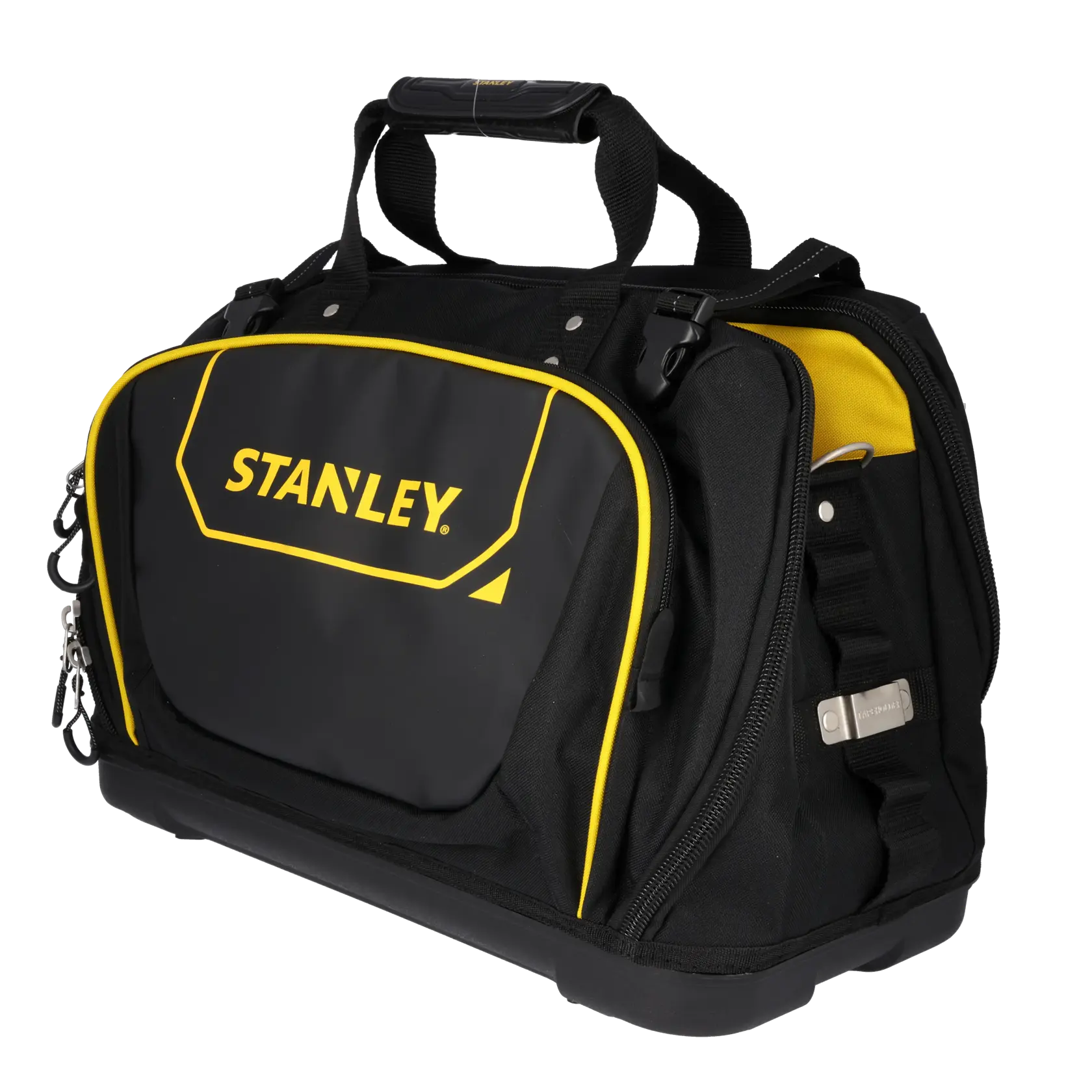STANLEY FMST1-80147 offene Werkzeugtasche mit mehreren Werkzeugen, schwarzes Gewebe, Frontalansicht