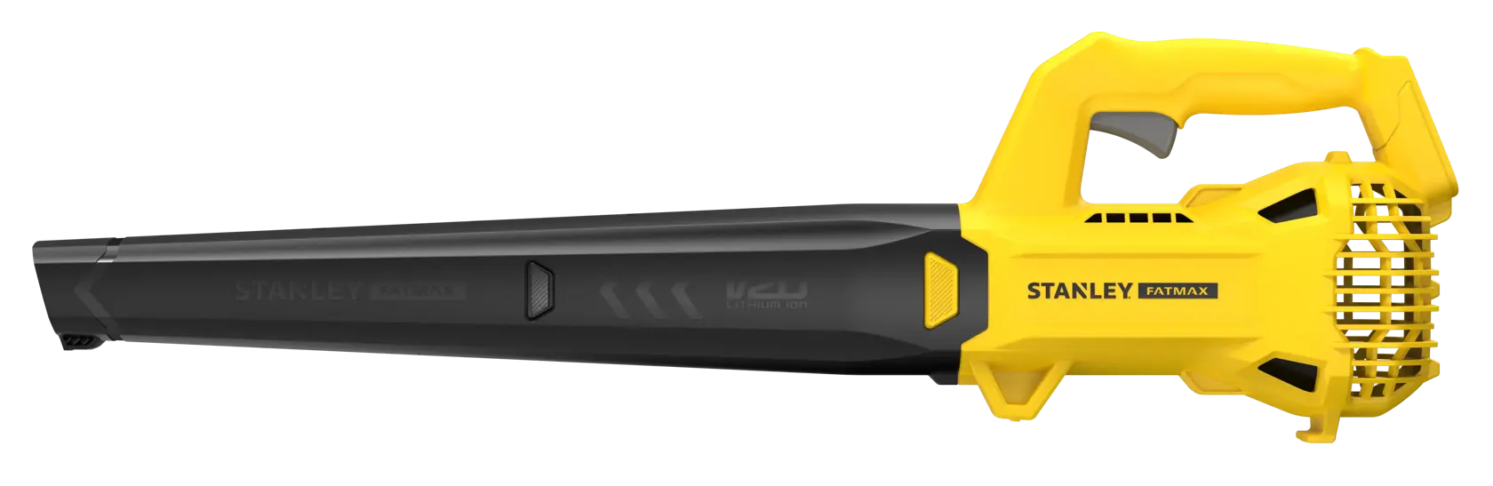 STANLEY SFMCBL714B-XJ Laubbläser, gelb und schwarz, Seitenansicht auf weißem Hintergrund.