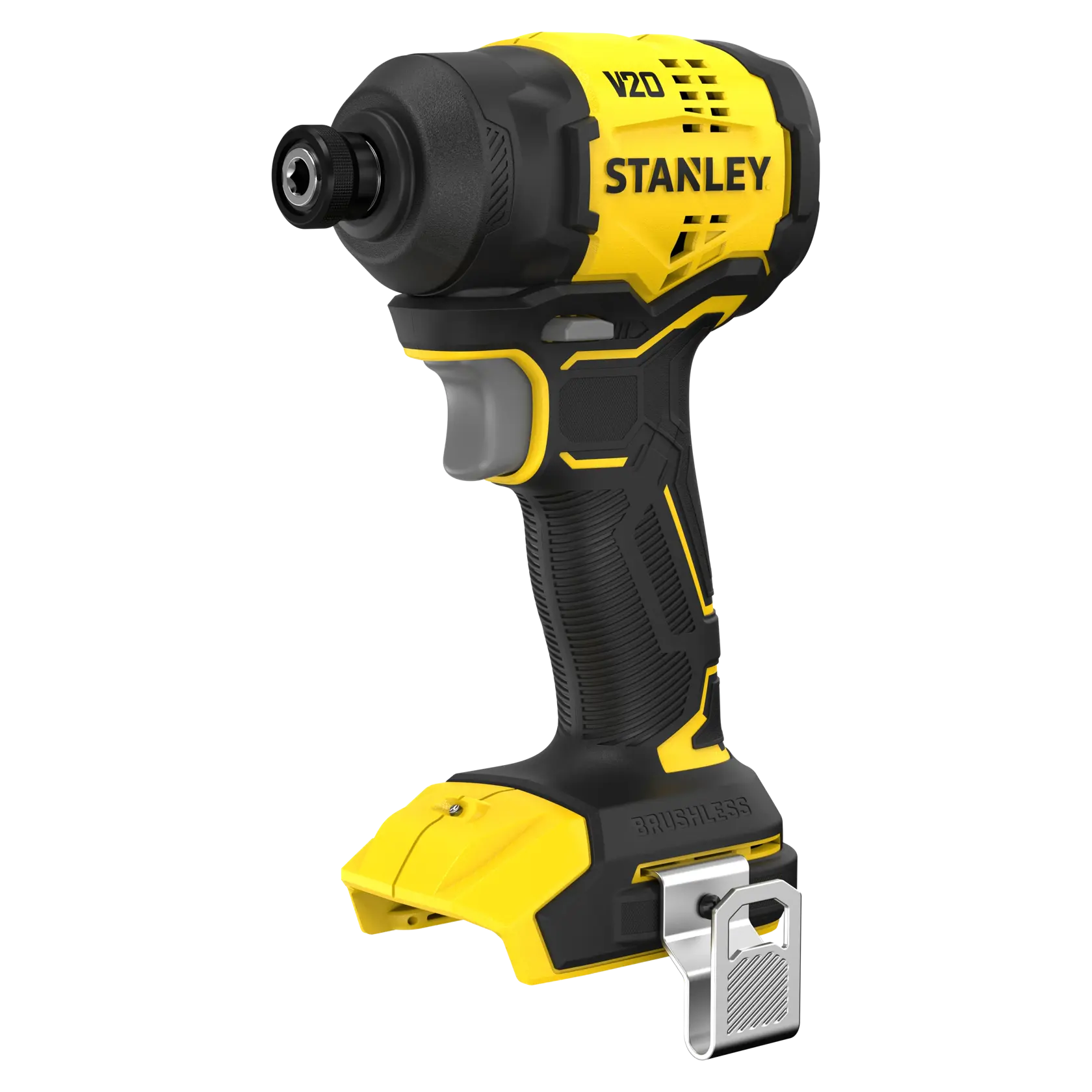 STANLEY SFMCF811B-XJ Schlagschrauber, gelb und schwarz, bürstenlos, Seitenansicht auf weißem Hintergrund.