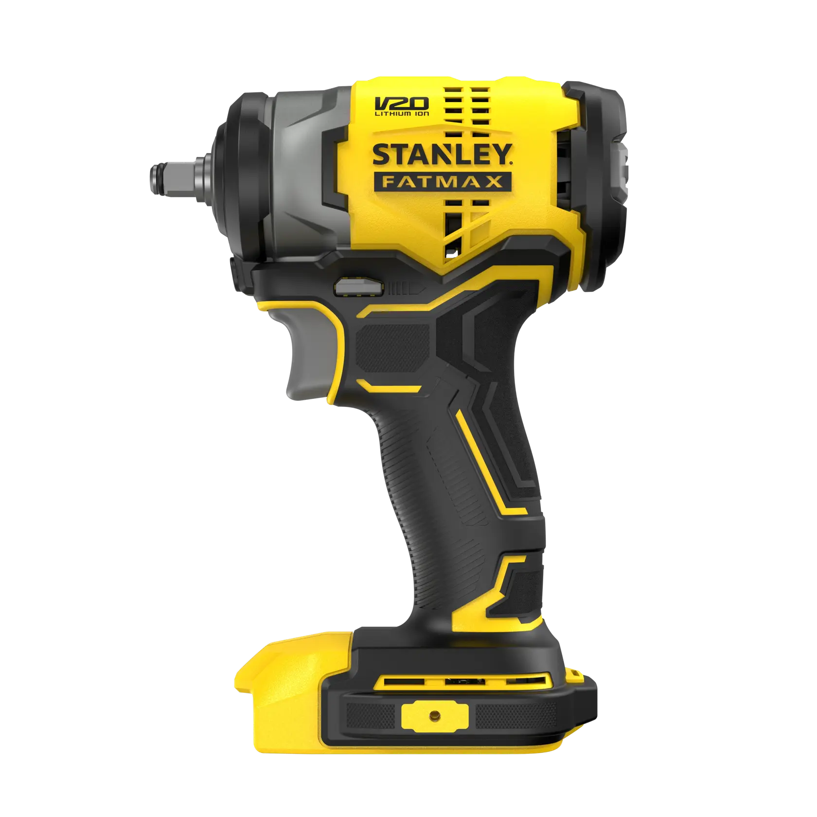 STANLEY SFMCF910B Schlagschrauber, gelb und schwarz, Seitenansicht, kabelloses Elektrowerkzeug.