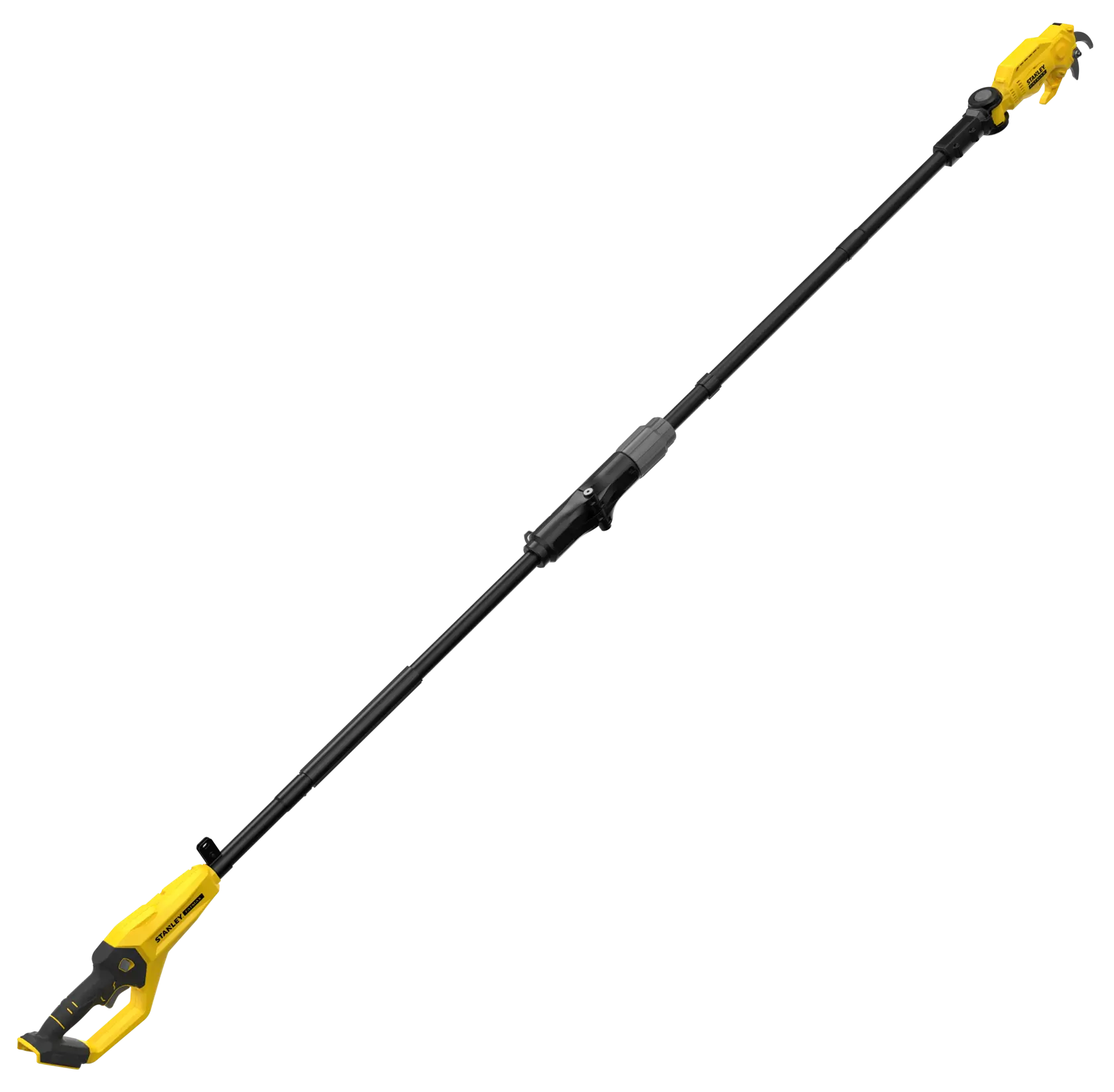 STANLEY SFMCPP632B kabellose Hochentaster gelb und schwarz, Seitenansicht auf weißem Hintergrund.