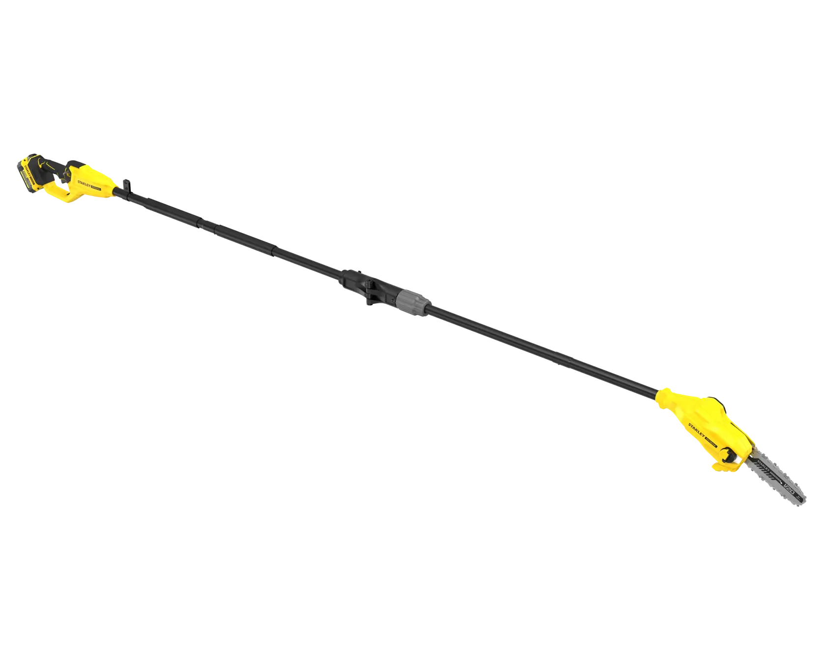 STANLEY SFMCPS720M1 Akku-Hochentaster, gelb und schwarz, Seitenansicht auf weißem Hintergrund.