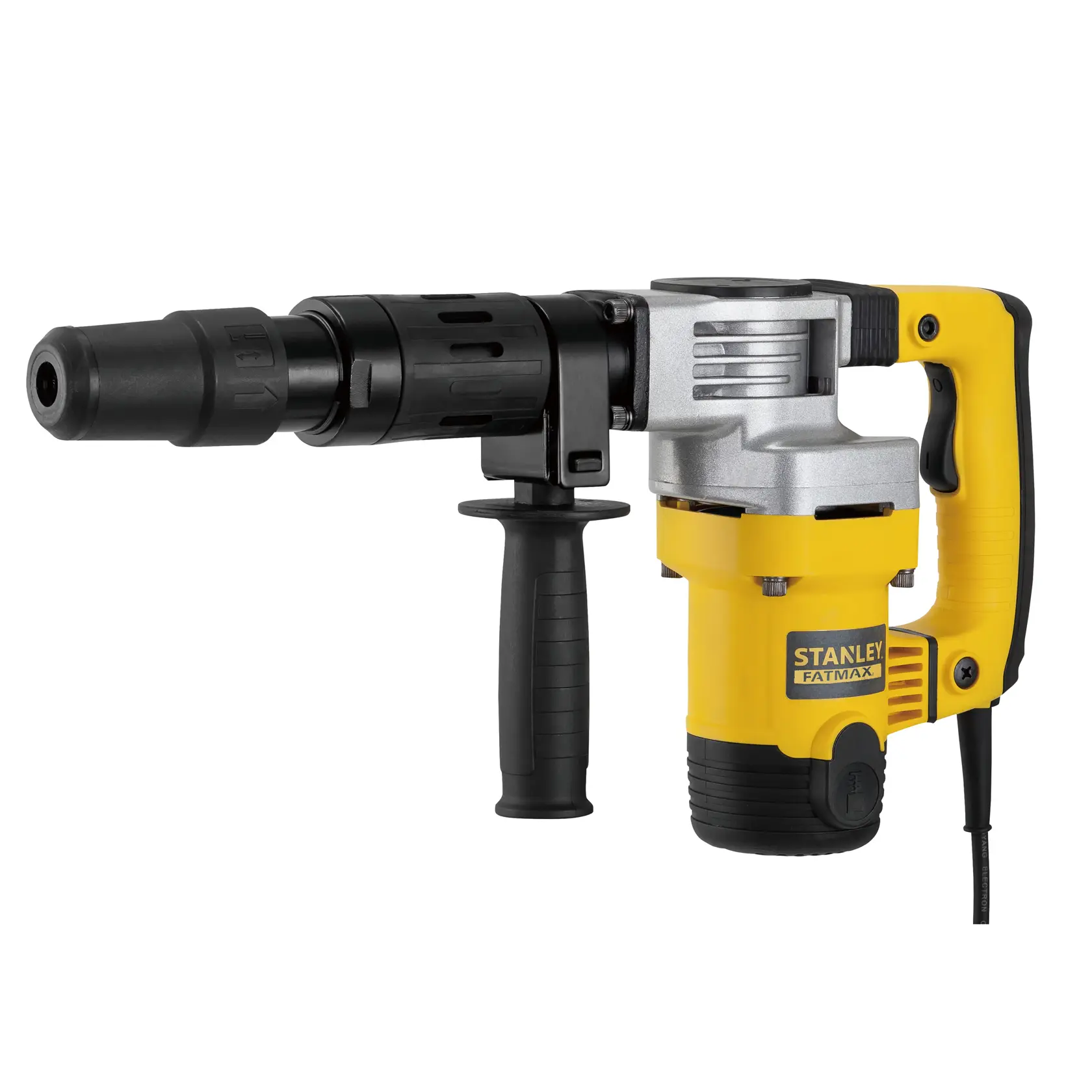 STANLEY SFMEH220K hammer drill, yellow and black, side view on white background.