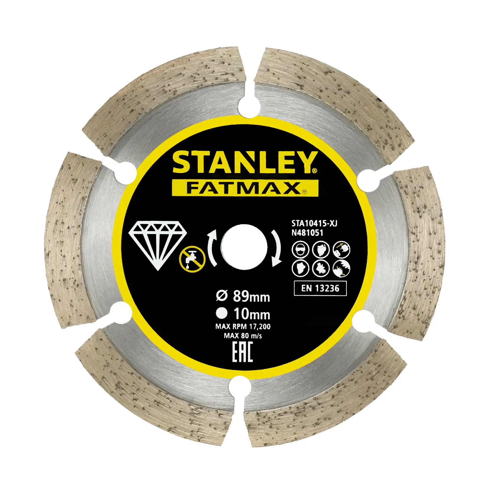Photo of STANLEY STA10415 diamond cutting disc, circular segmented blade, 89mm diameter, straight angle.