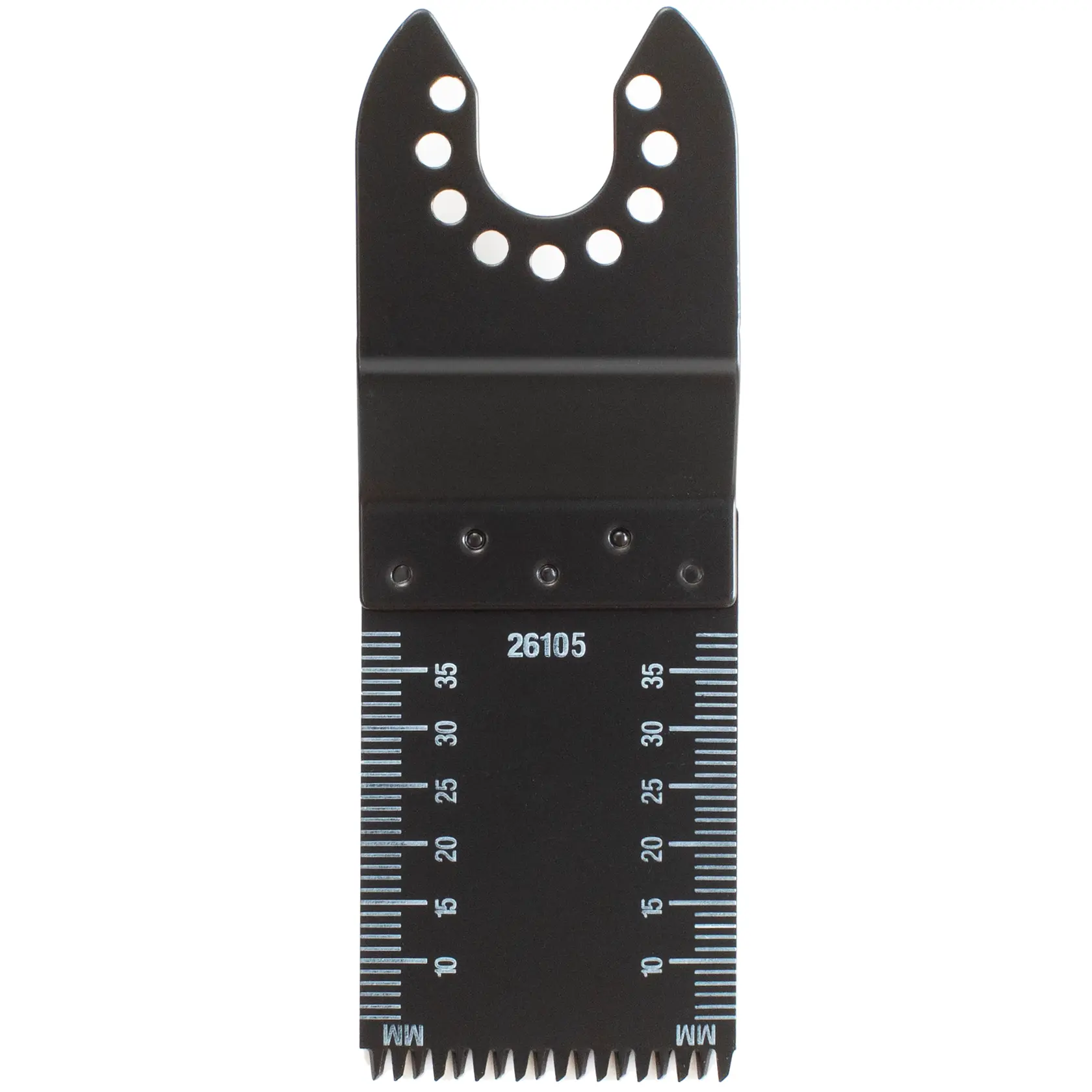 Foto von STANLEY STA26105 oszillierender Multitool-Klinge mit Messmarkierungen, Vorderansicht.