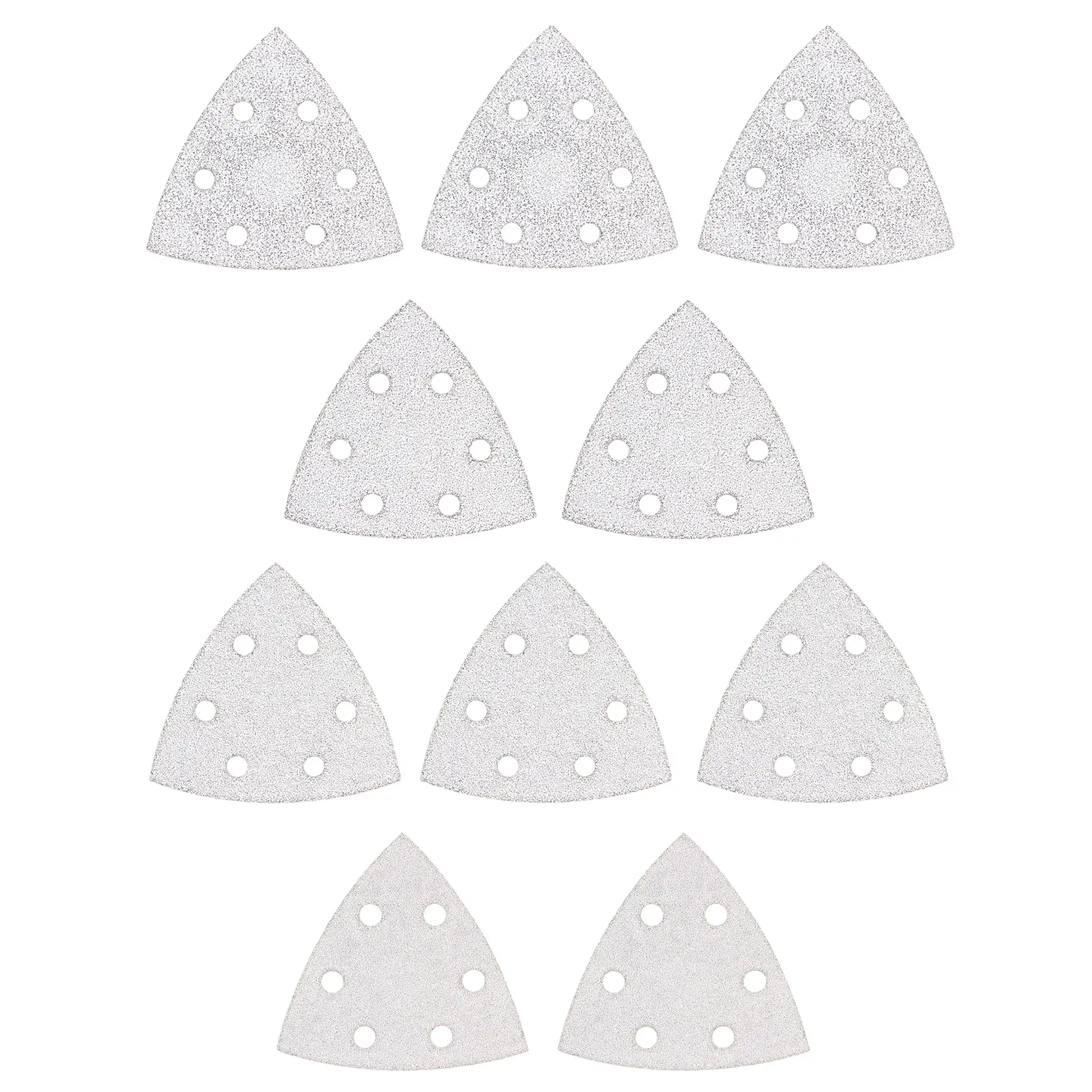 STANLEY STA32348 Schleifblatt-Set, dreieckige Form, weiße Oberfläche, Aufnahme von oben auf weißem Hintergrund.