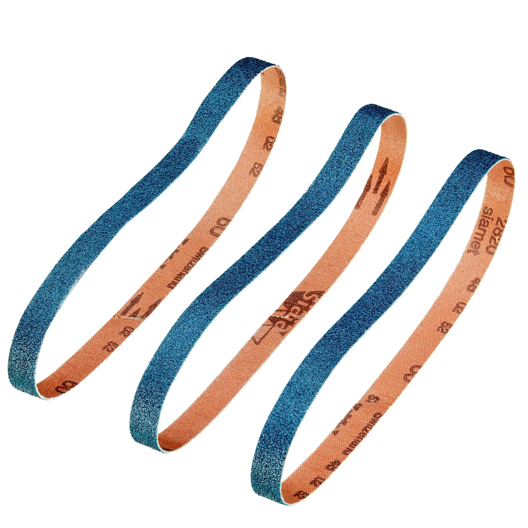 STANLEY STA33316 Schleifbänder, 3er-Pack, blaue Schleiffläche, Produktfoto auf weißem Hintergrund.
