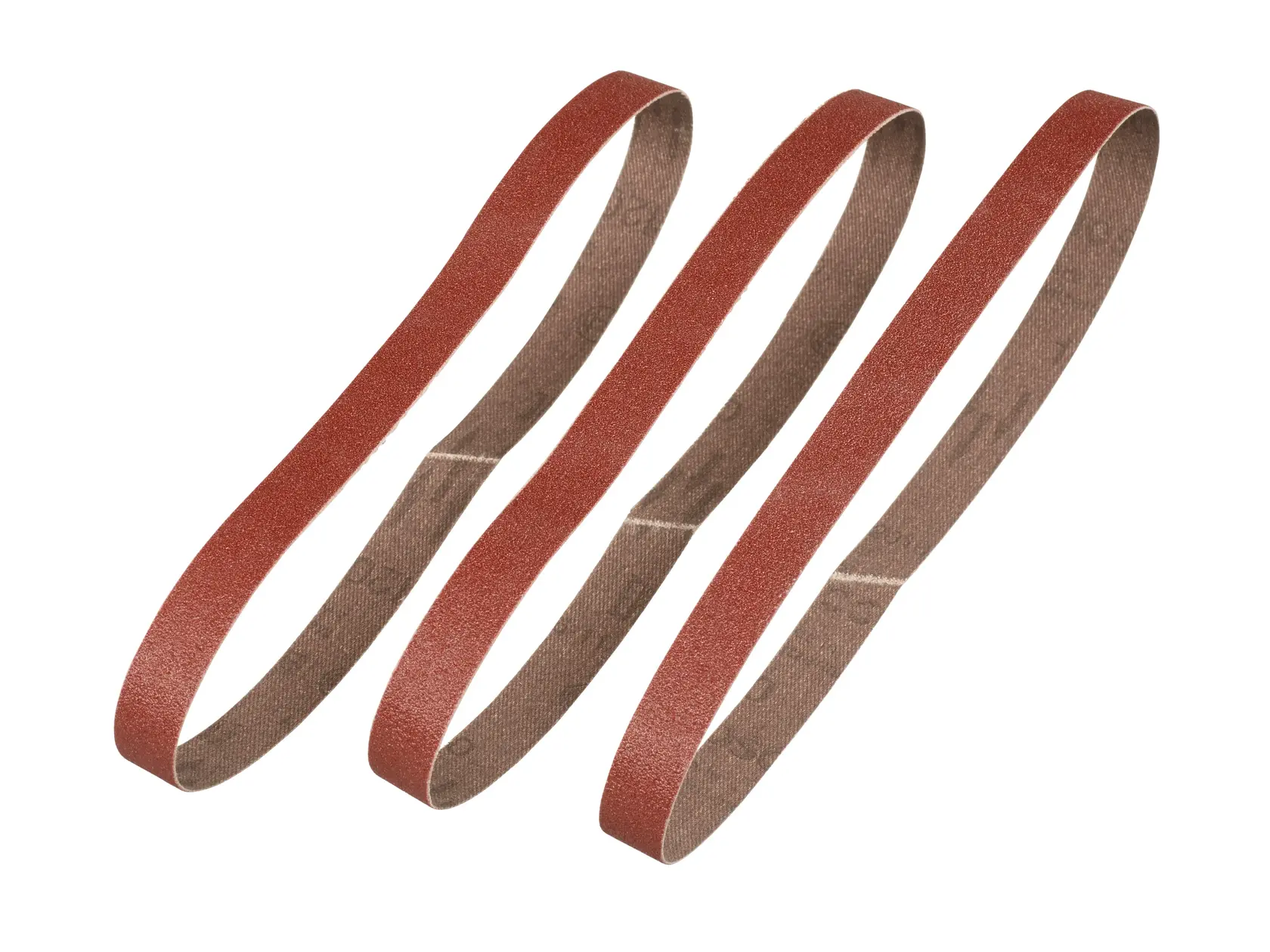 Foto vom STANLEY STA33381 Schleifband-Set, drei braune Schleifbänder, Produktkategorie: Schleifzubehör, Vorderansicht.
