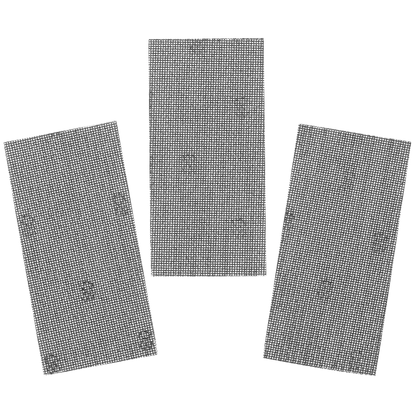STANLEY STA39032 Schleifgitternetze, Produktfotografie, Vorderansicht, drei rechteckige schwarze Netze.