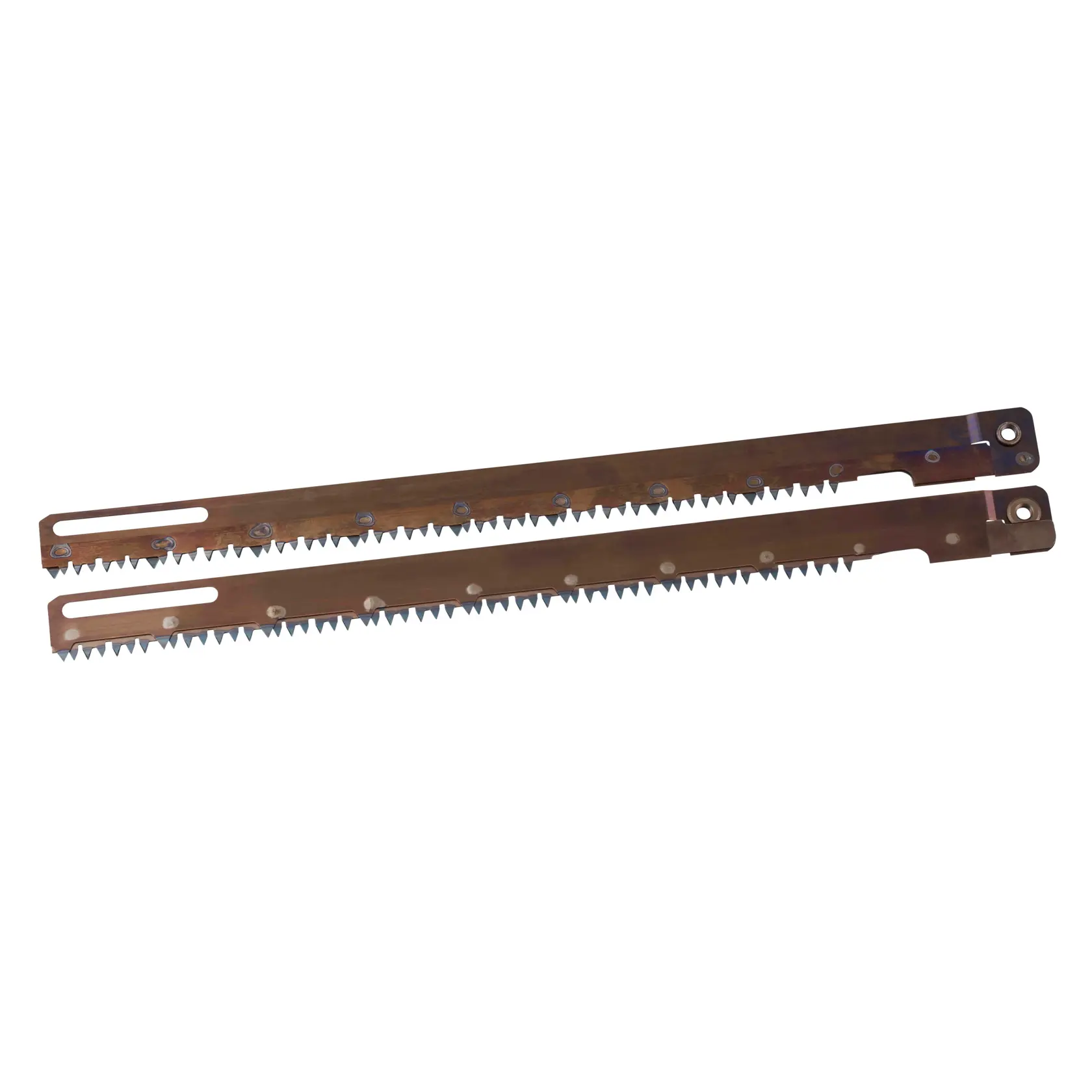 STANLEY STA44300 Sägeblatt-Set, braunes Metall mit scharfen Zähnen, Fotografie, Vorderansicht, weißer Hintergrund.