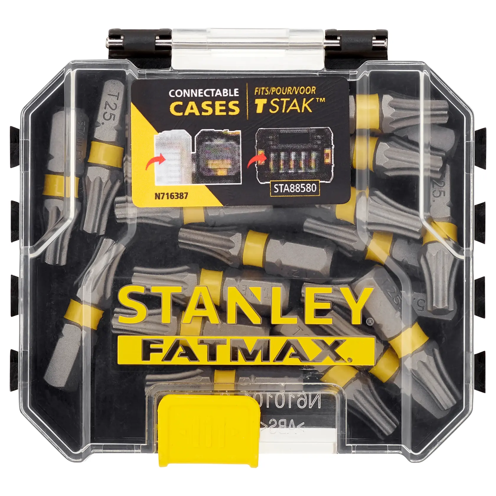 STANLEY FATMAX Bit-Set in verbindbarer Box, SKUs STA88571, STA88571-XJ, für Fotografie.