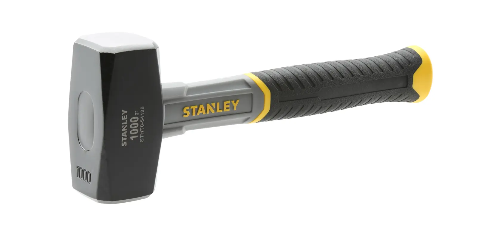 STANLEY STHT0-54126 Fäustel, schwarz-gelber Griff, Stahlkopf, linke Ansicht auf weißem Hintergrund.
