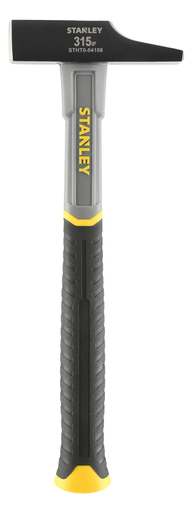 Stanley Hammer STHT0-54159 mit schwarz-gelbem Griff, 315g, stehend auf weißem Hintergrund.