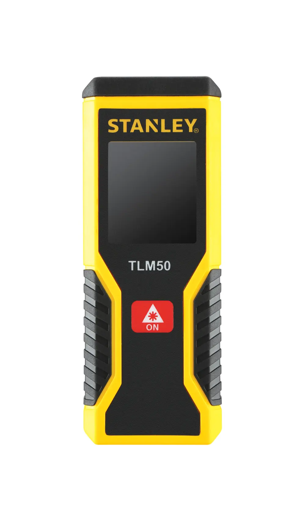 STANLEY STHT1-77409 Laser-Entfernungsmesser, gelb und schwarz, Vorderansicht auf weißem Hintergrund.