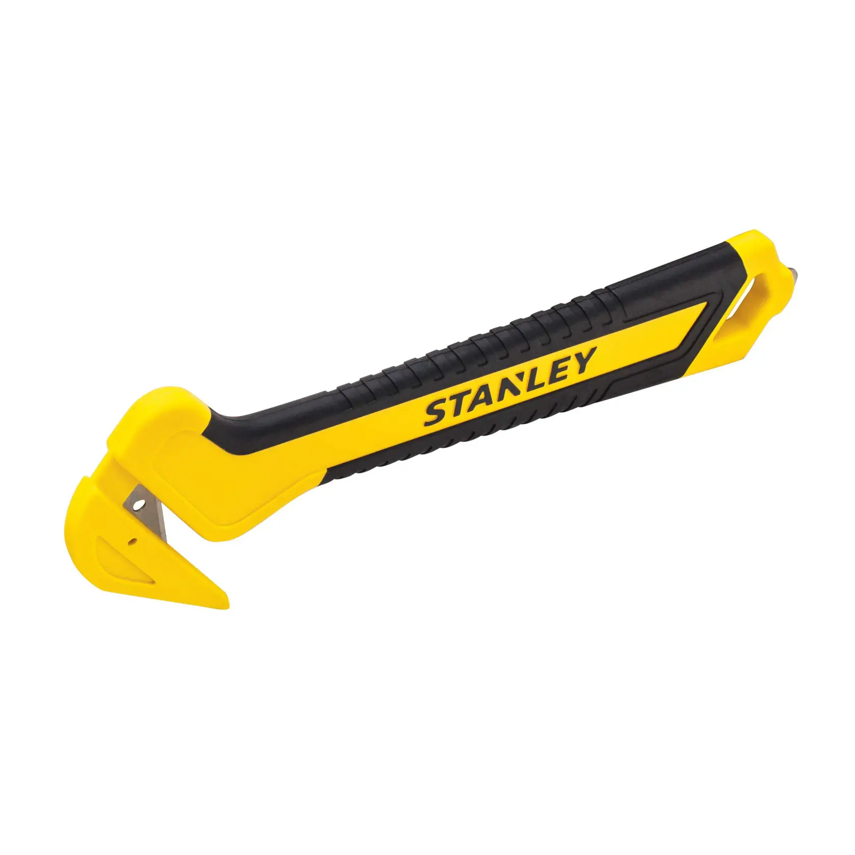 STANLEY STHT10356-0 Sicherheitsmesser mit gelbem und schwarzem Griff, Seitenansicht auf weißem Hintergrund.
