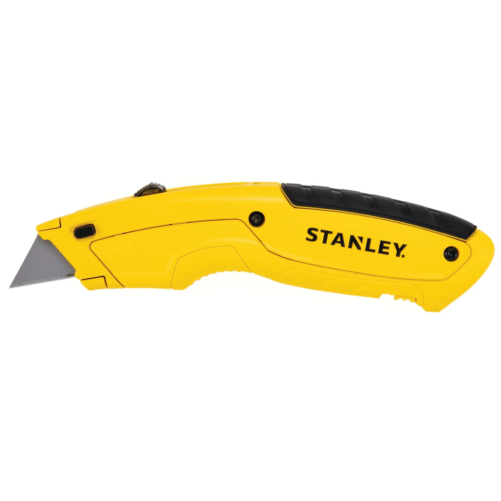 STANLEY STHT10430-0 Universalmesser, gelb und schwarz, Seitenansicht auf weißem Hintergrund, ergonomischer Griff.