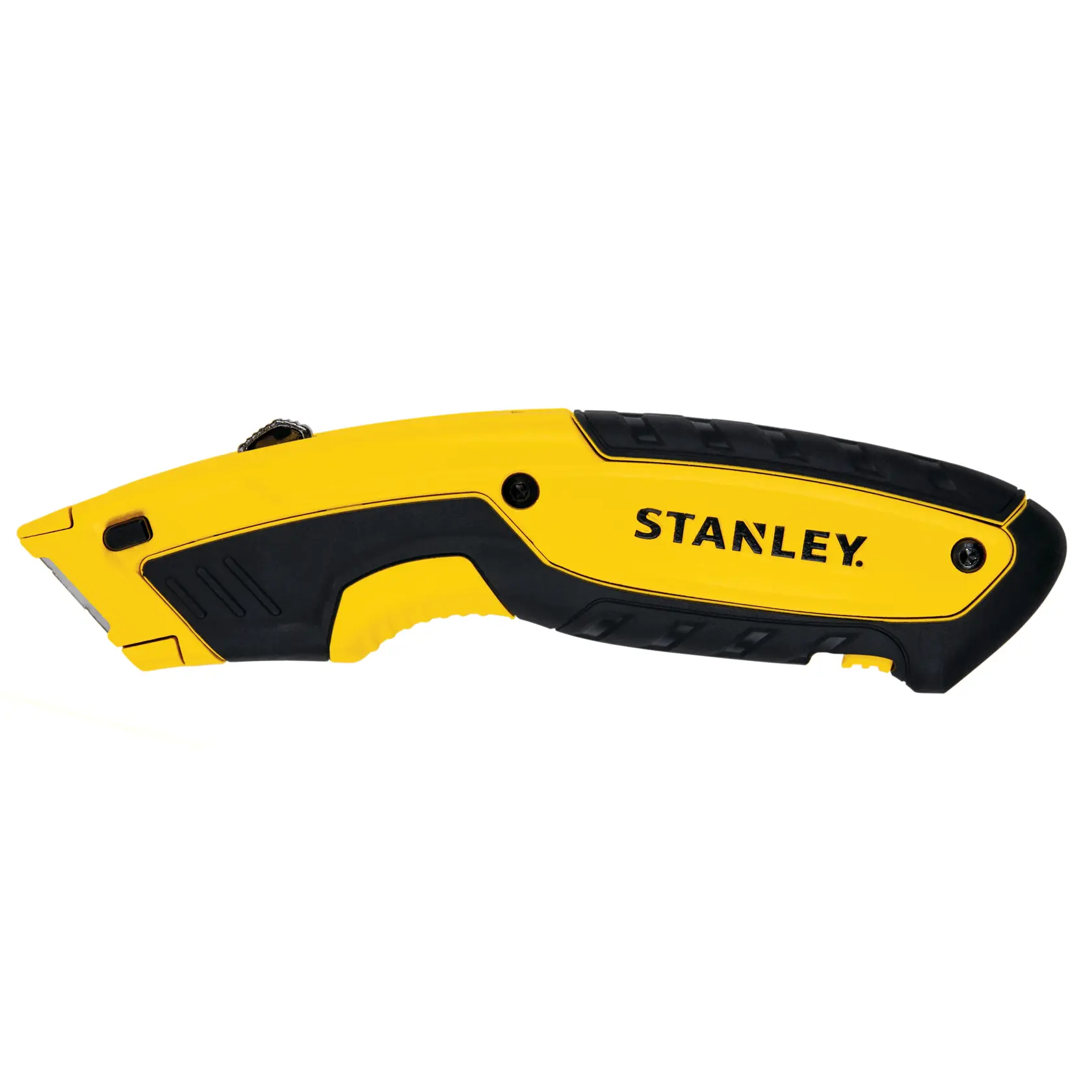 STANLEY STHT10479-0 Universalmesser, gelb und schwarz, Seitenansicht auf weißem Hintergrund.