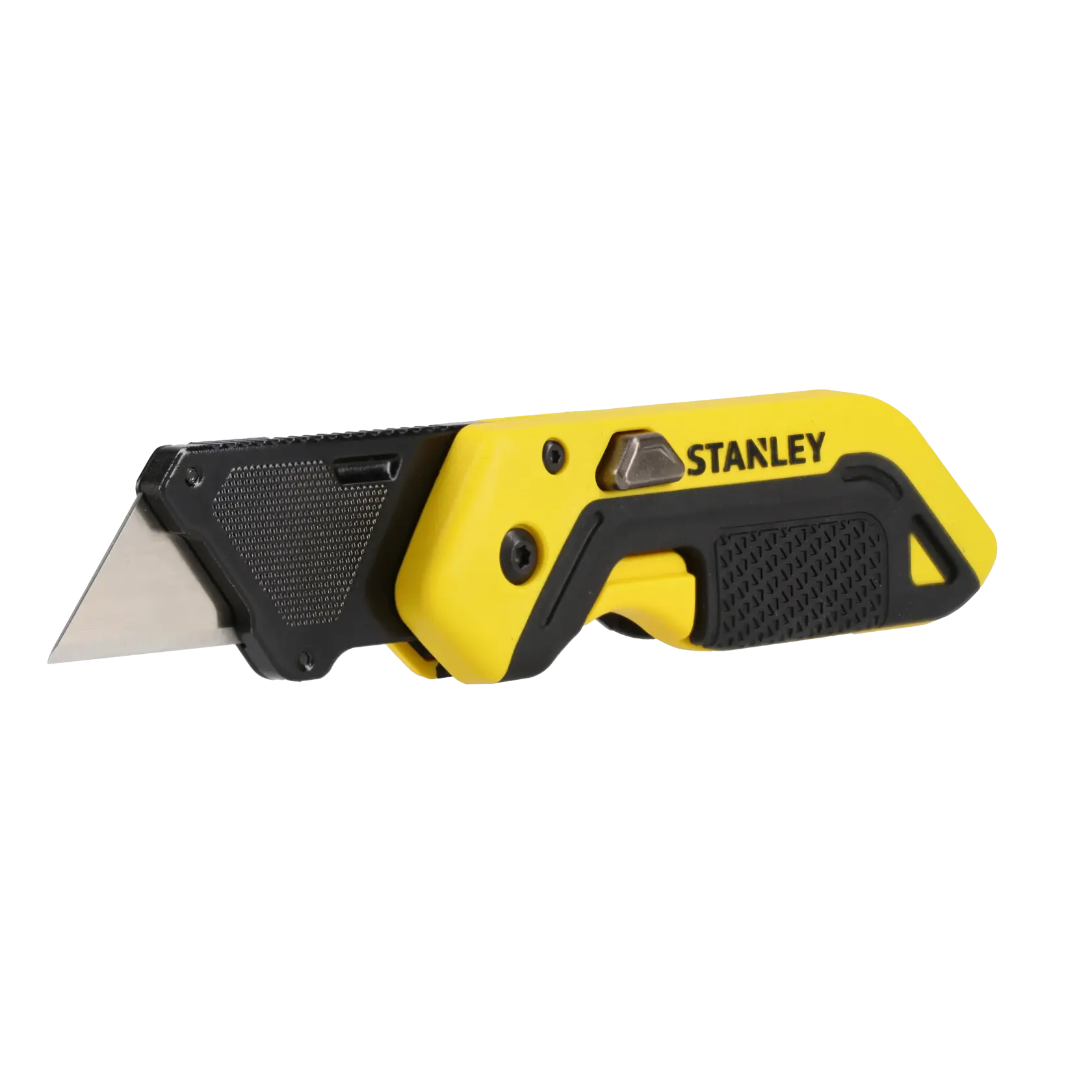 STANLEY STHT10521-0 Universalmesser, gelb und schwarz, rechte Seitenansicht auf weißem Hintergrund.