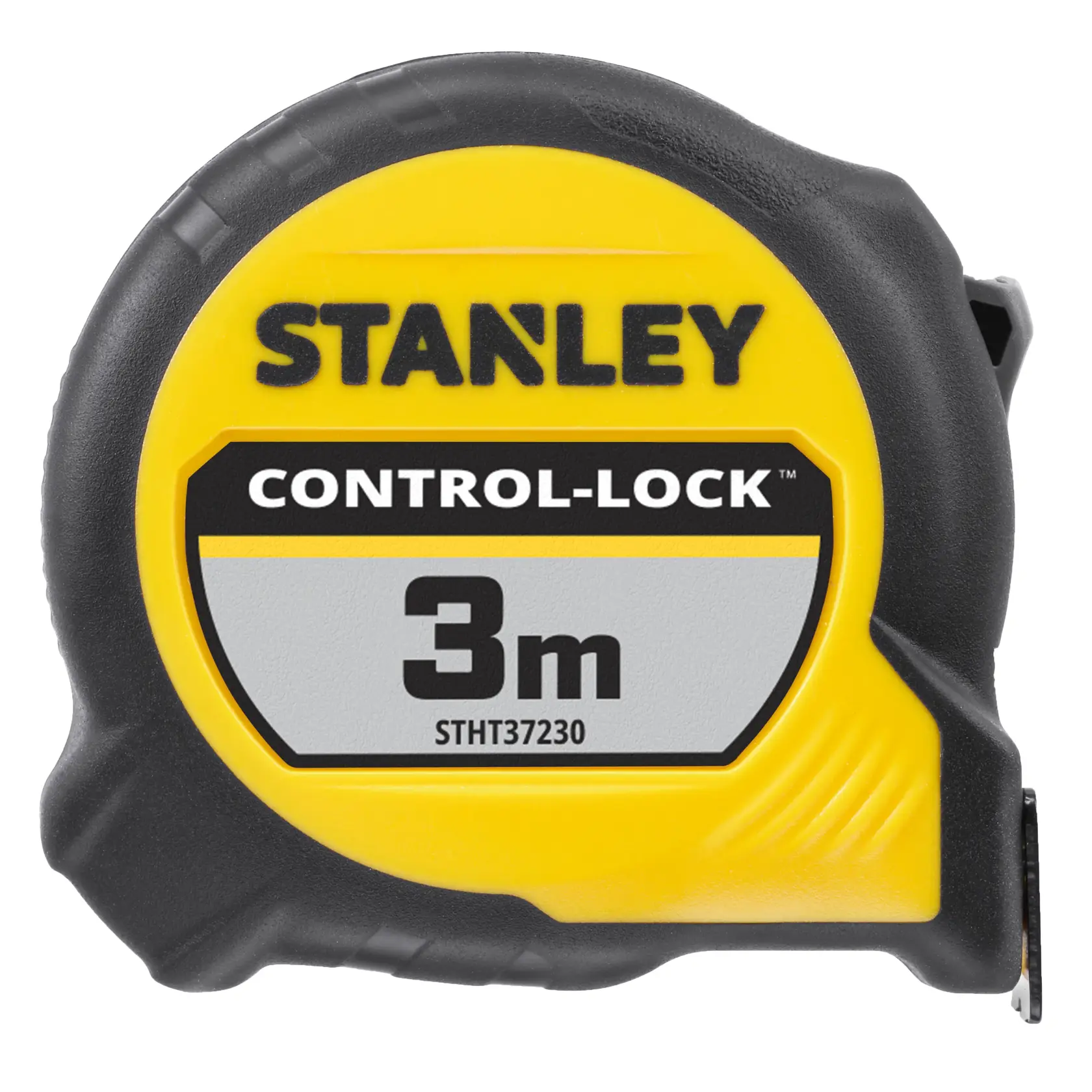 Foto des STANLEY STHT37230-0 3m Control-Lock Maßbands, gelbes und schwarzes Gehäuse, Frontansicht, auf weißem Hintergrund.