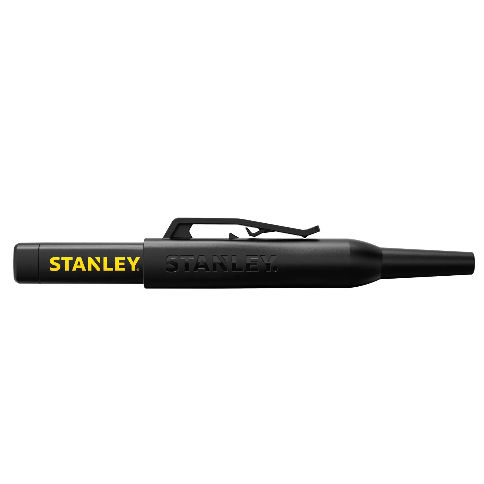 Foto des schwarzen STANLEY STHT47003-0 Markers mit gelbem Logo, Seitenansicht, Produktfotografie.